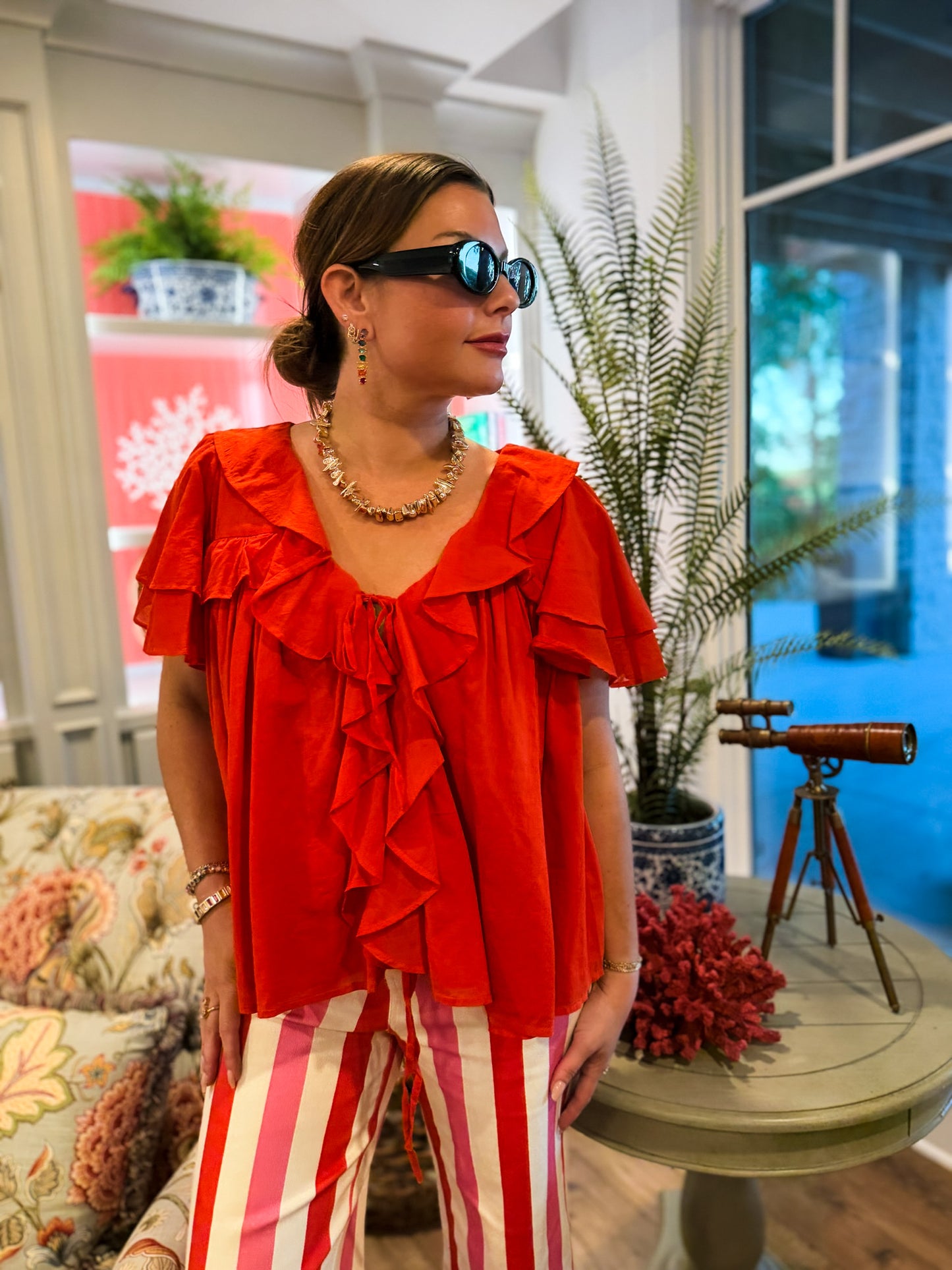 Rosalie Ruffle Top Rouge Red Voile