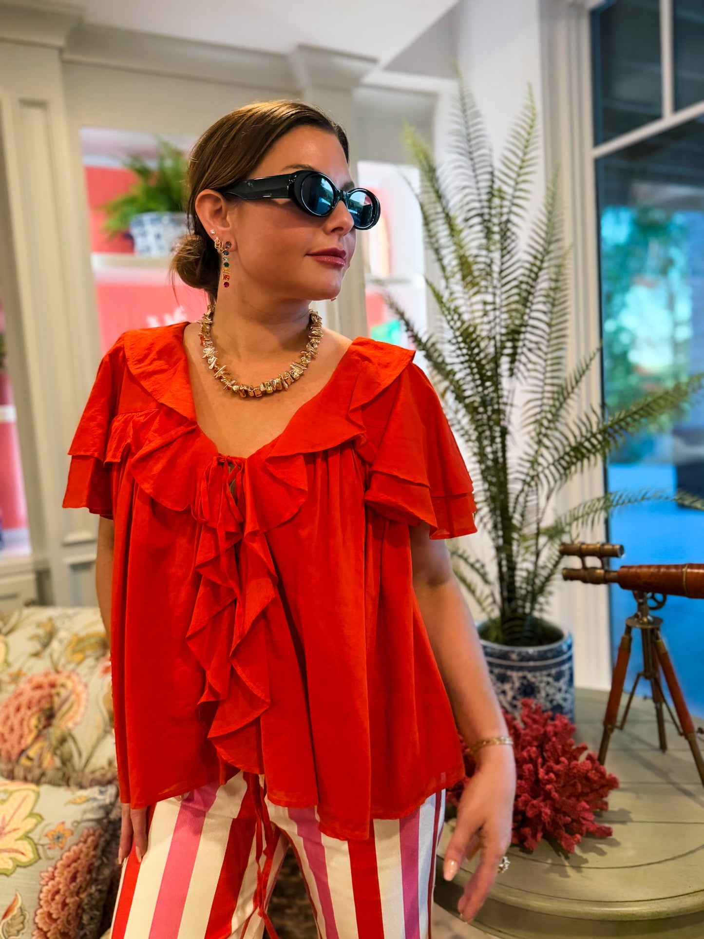 Rosalie Ruffle Top Rouge Red Voile