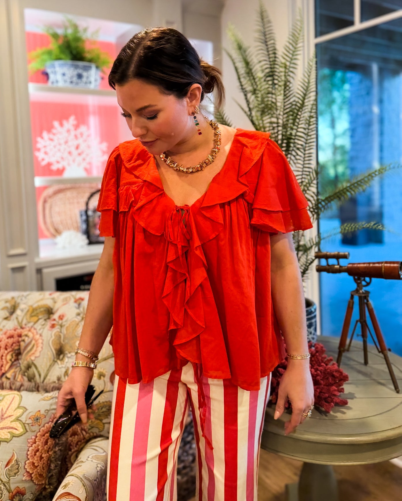 Rosalie Ruffle Top Rouge Red Voile