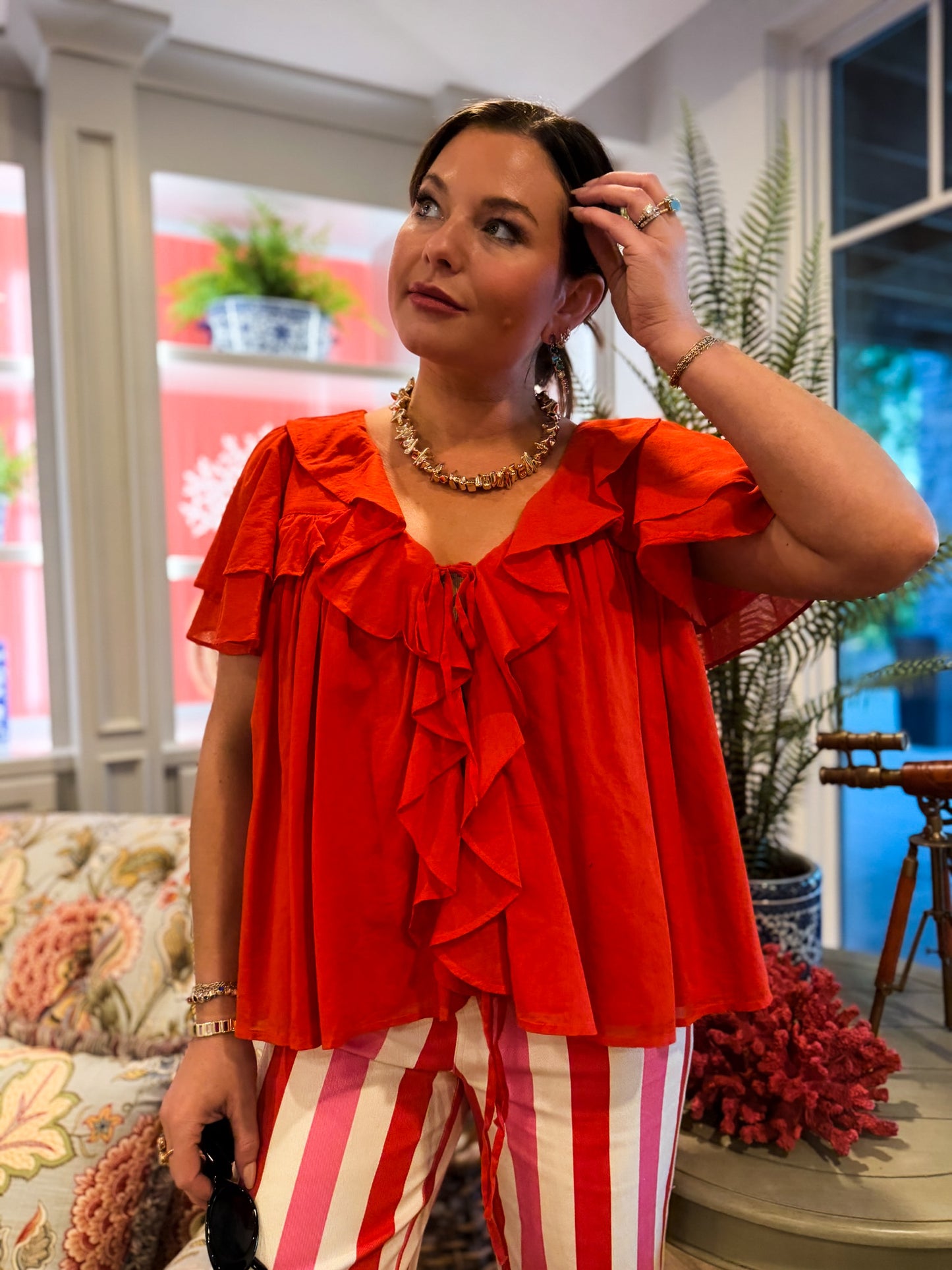 Rosalie Ruffle Top Rouge Red Voile