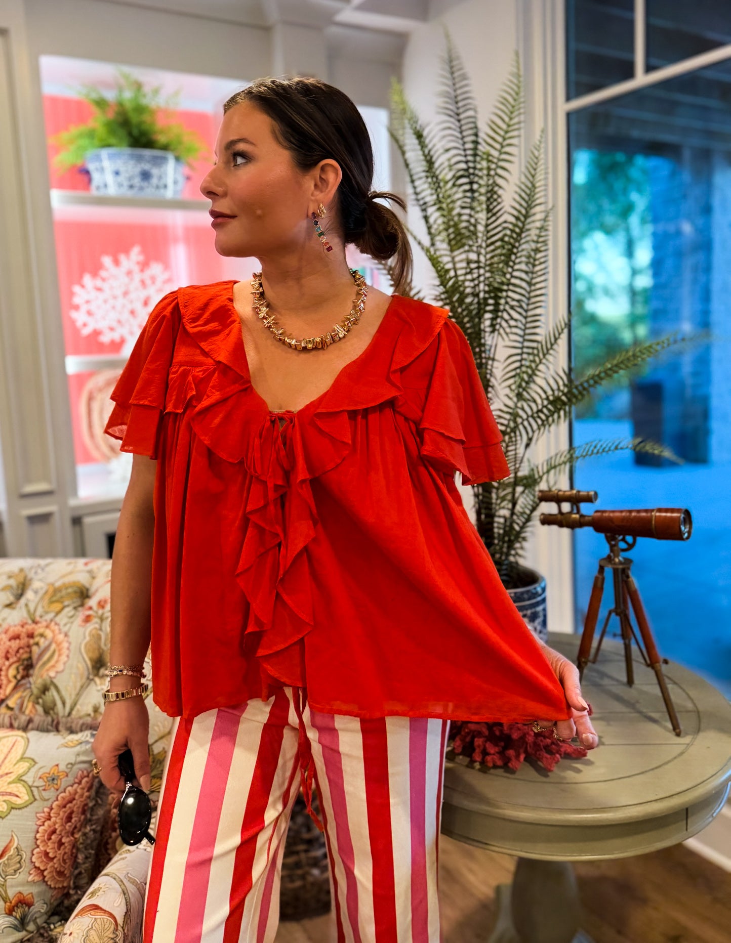 Rosalie Ruffle Top Rouge Red Voile