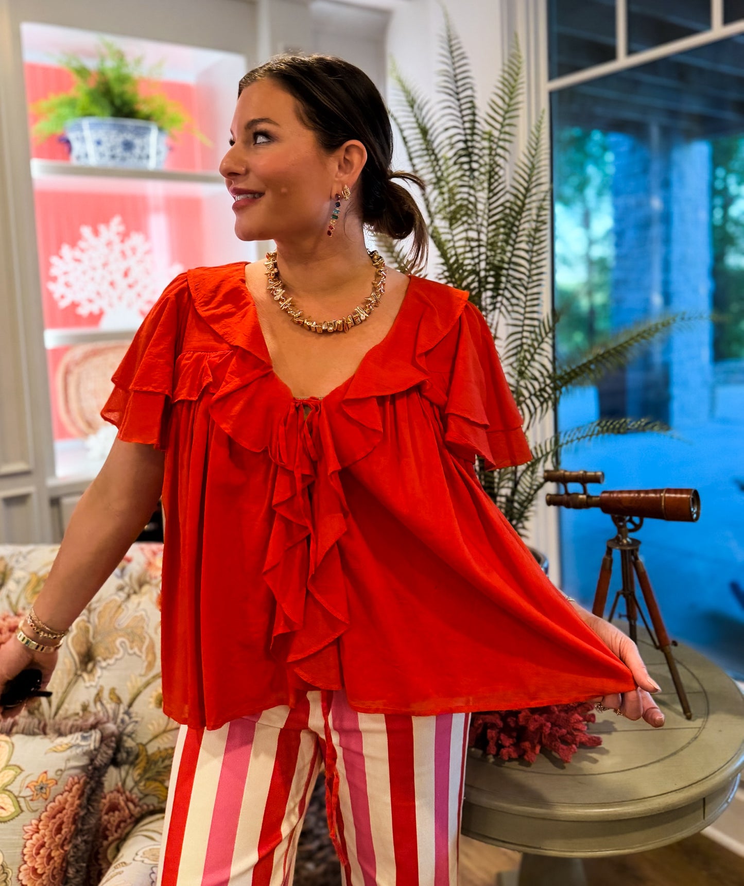Rosalie Ruffle Top Rouge Red Voile