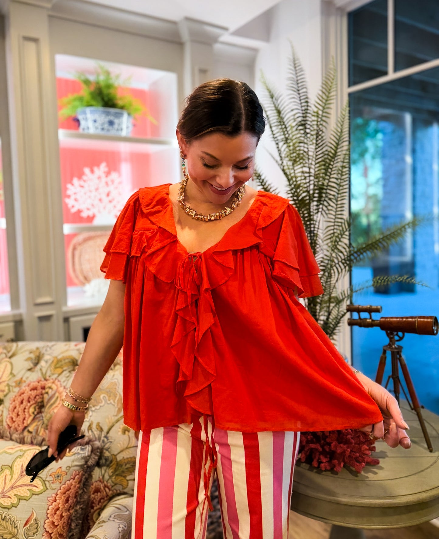Rosalie Ruffle Top Rouge Red Voile