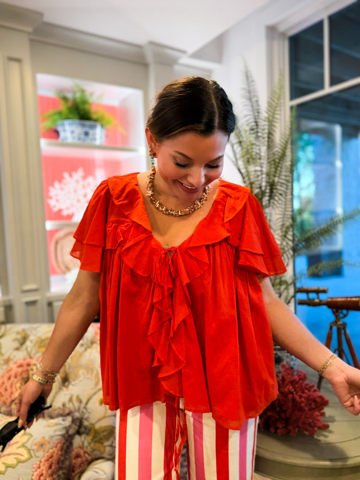 Rosalie Ruffle Top Rouge Red Voile