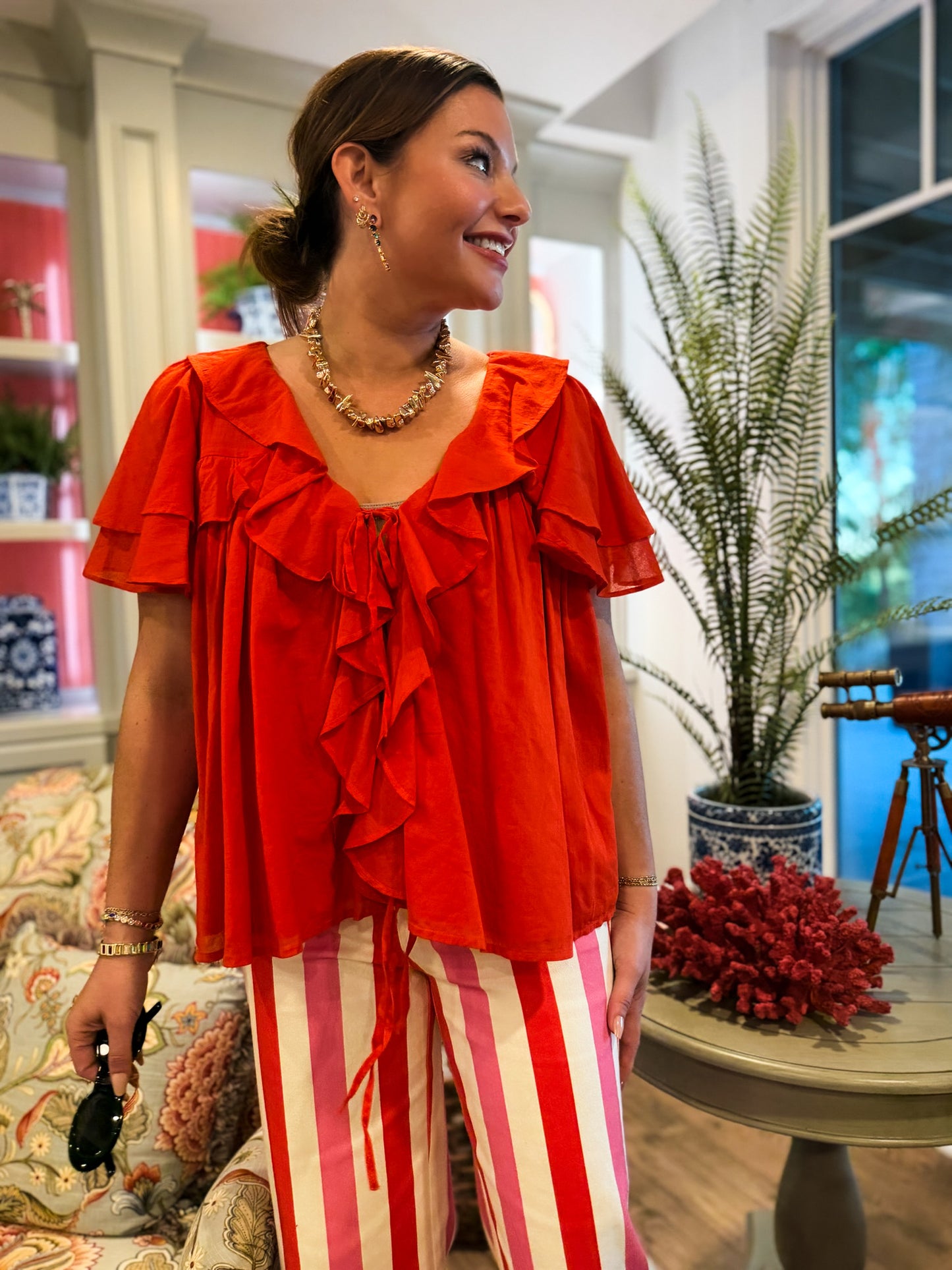 Rosalie Ruffle Top Rouge Red Voile