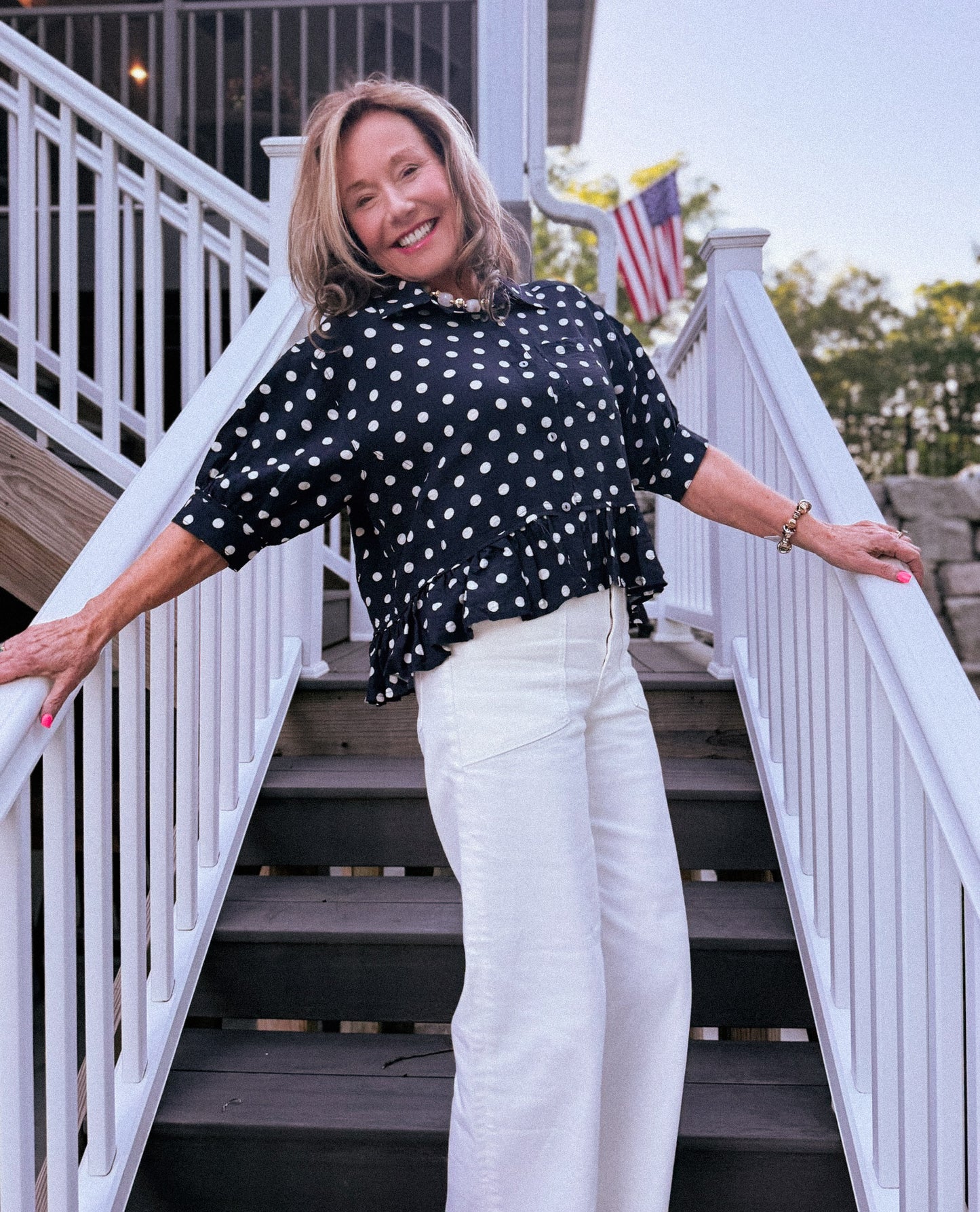Timeless Charm Polka Dot Blouse in Navy