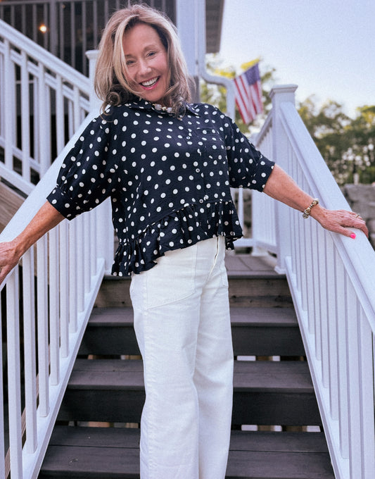 Timeless Charm Polka Dot Blouse in Navy