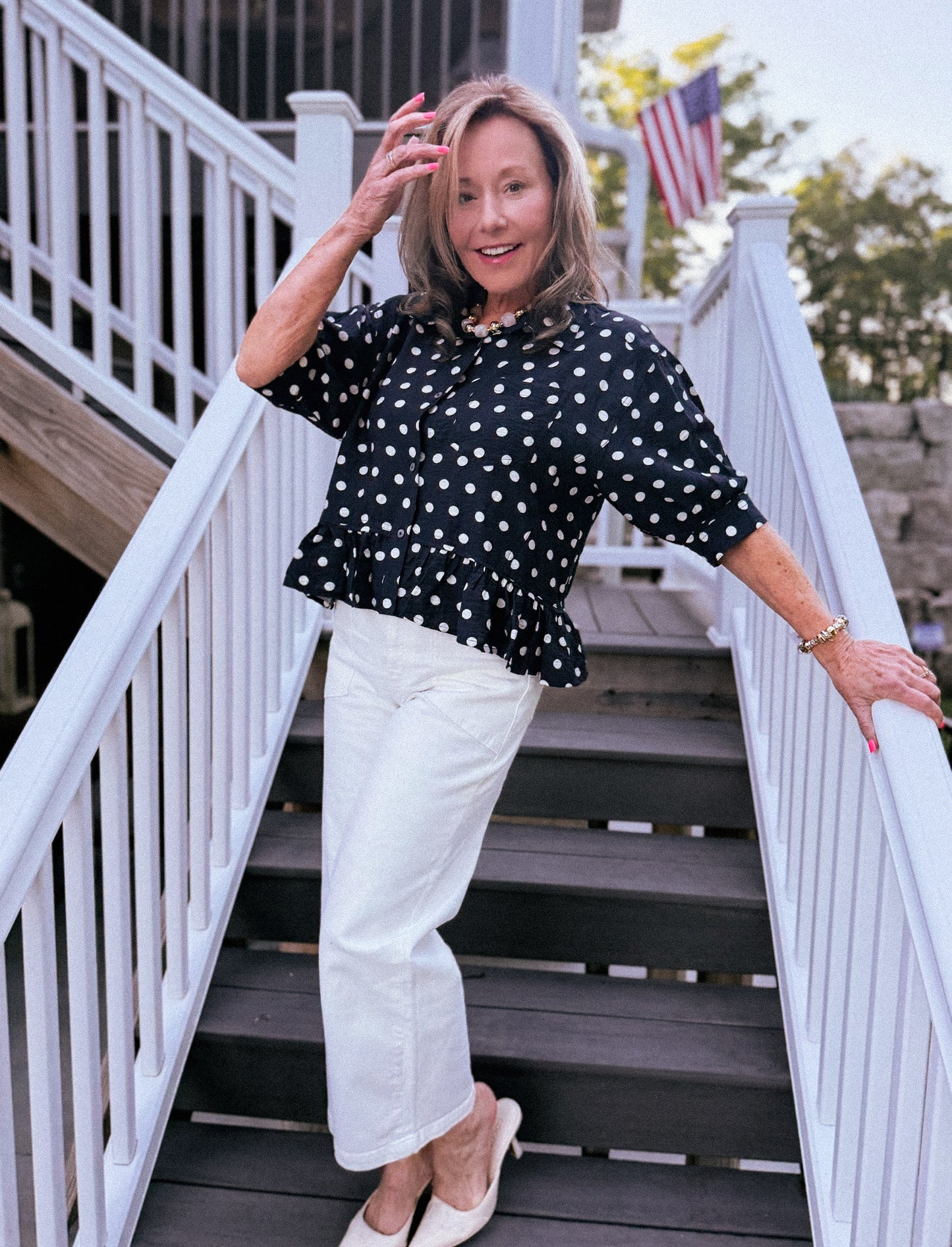 Timeless Charm Polka Dot Blouse in Navy