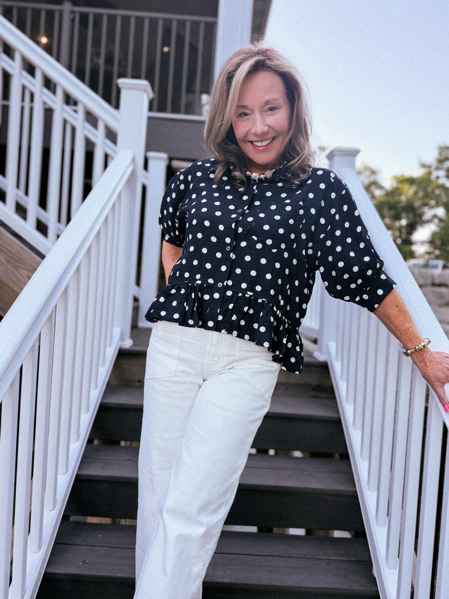 Timeless Charm Polka Dot Blouse in Navy