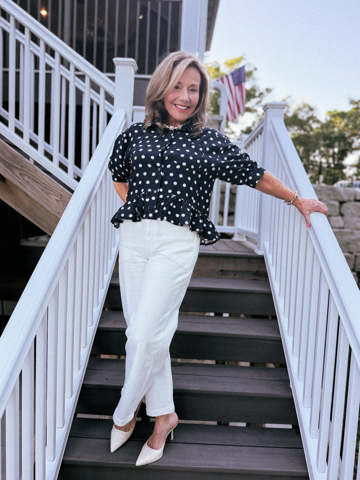Timeless Charm Polka Dot Blouse in Navy