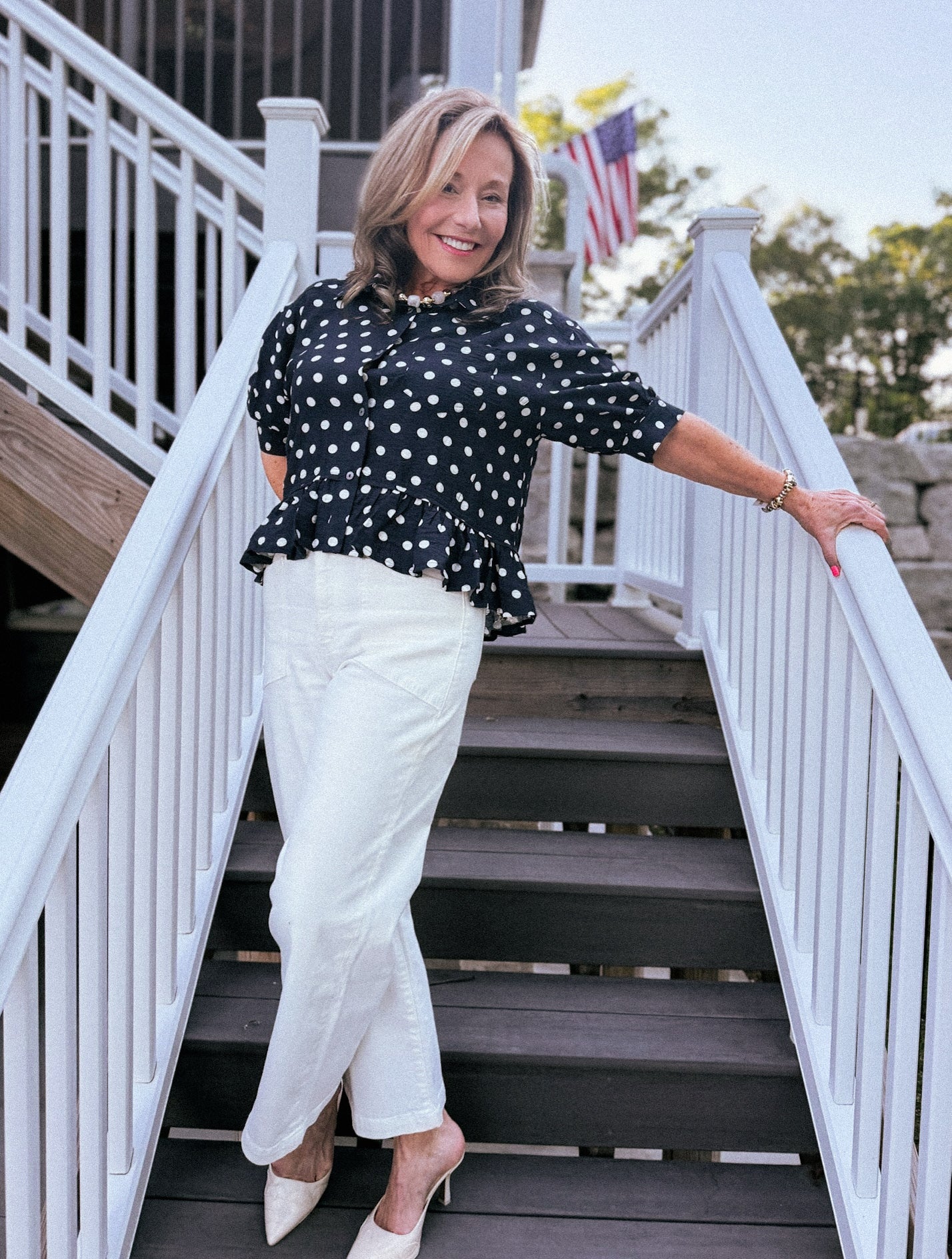 Timeless Charm Polka Dot Blouse in Navy