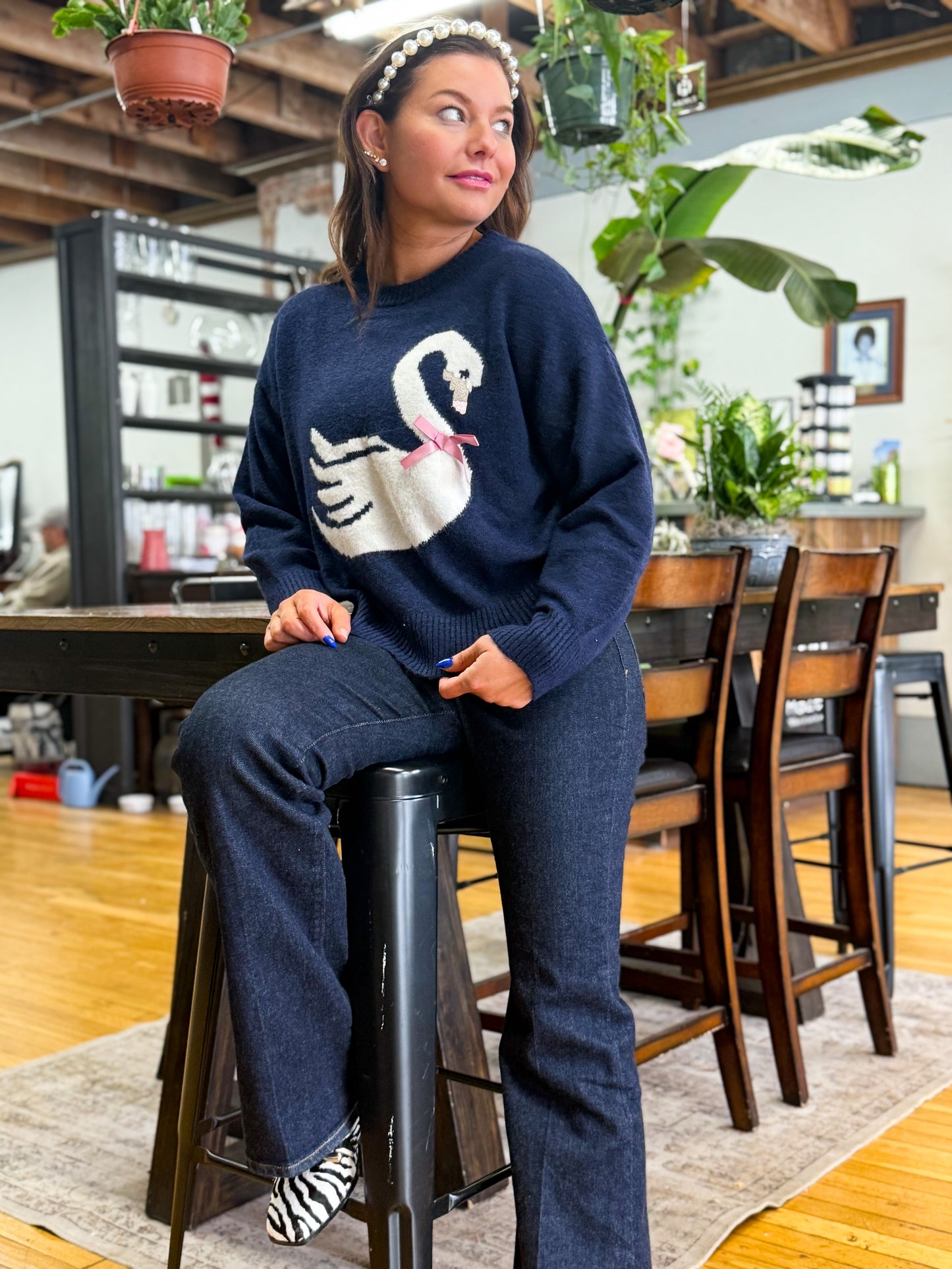 Graceful Swan Knit Sweater