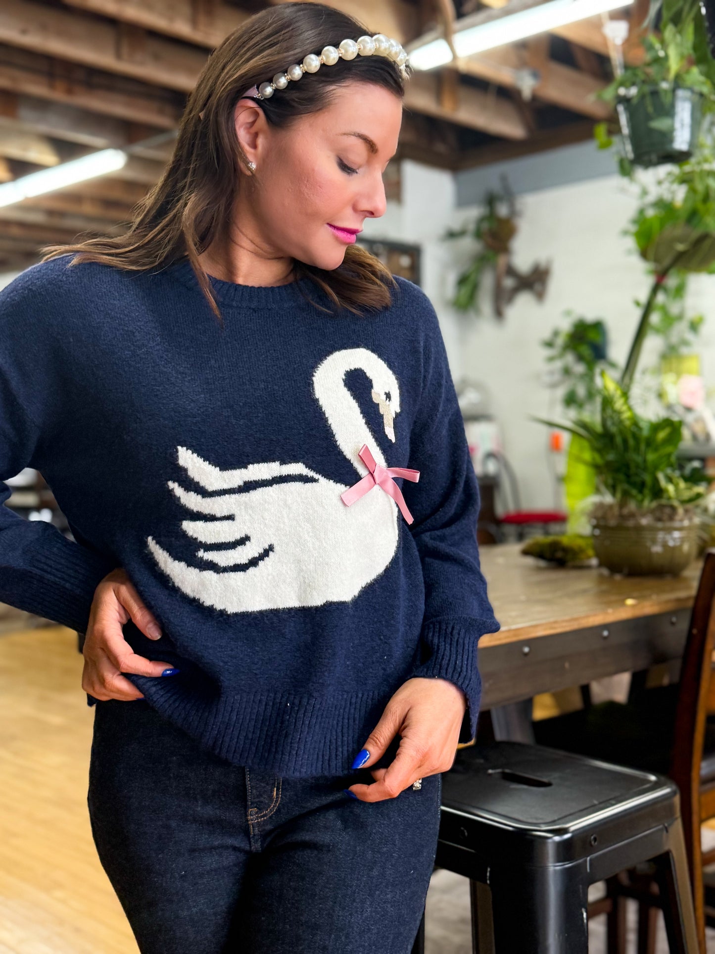 Graceful Swan Knit Sweater