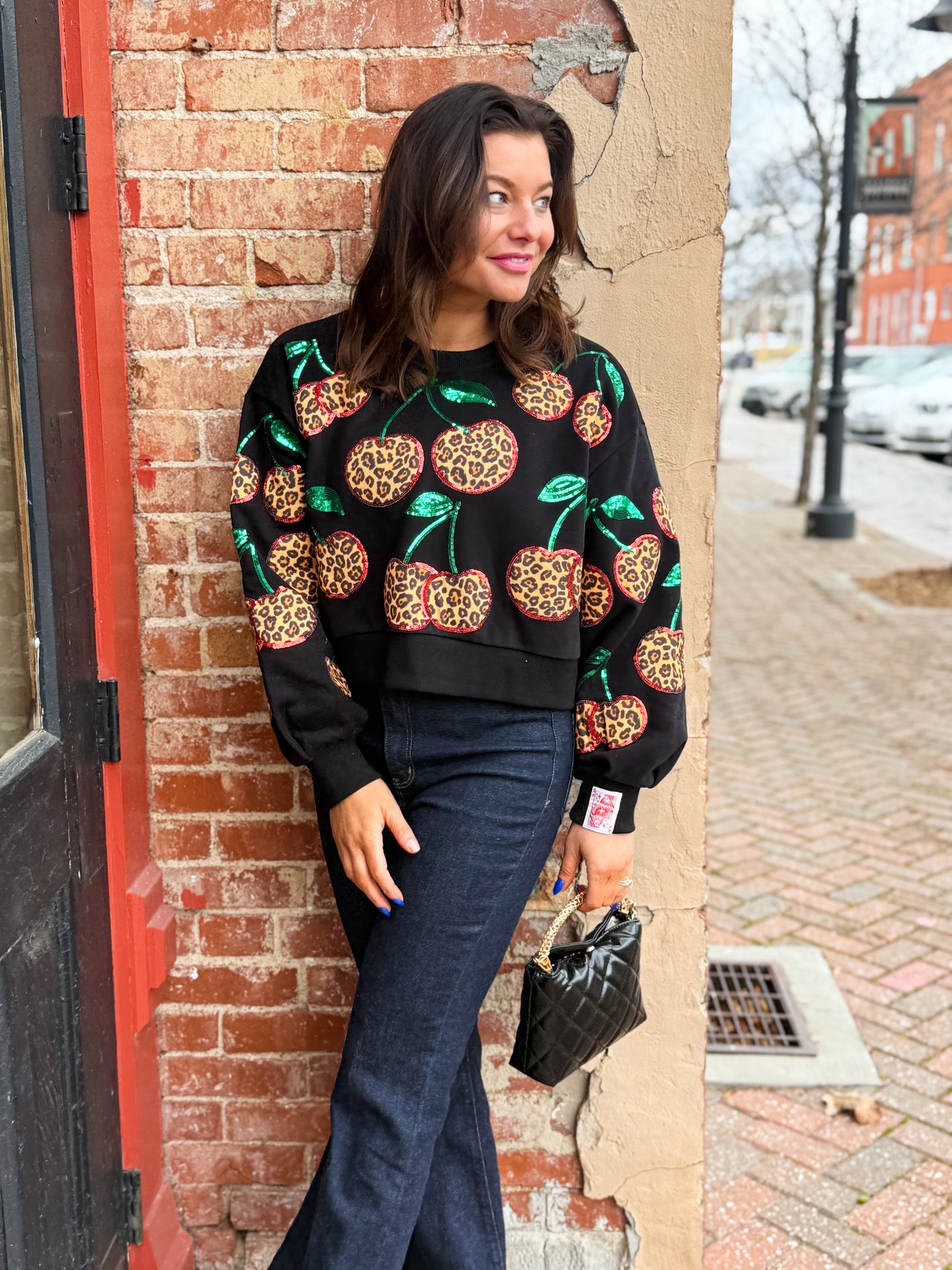 Black Leopard Cherry Sweatshirt