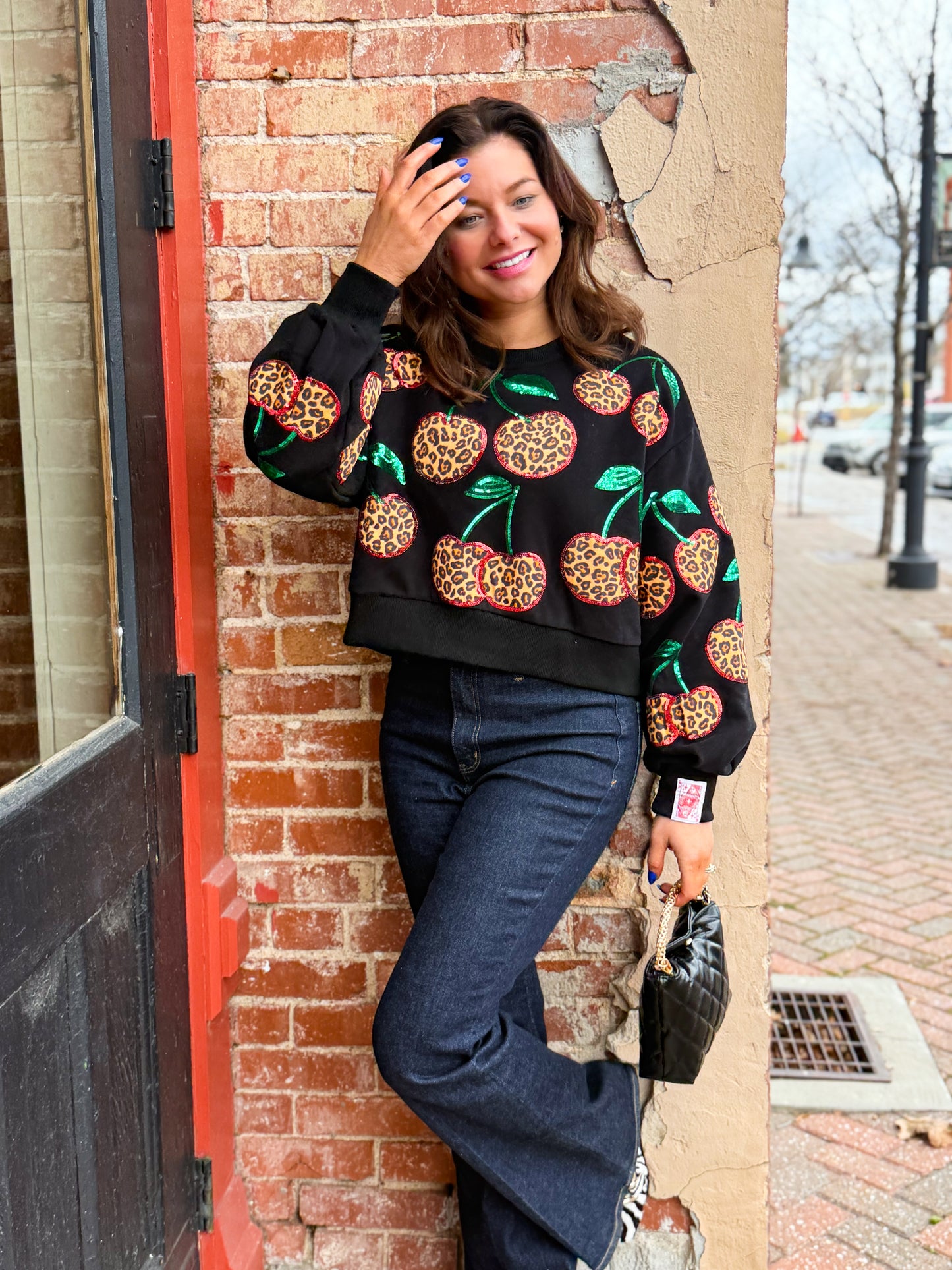 Black Leopard Cherry Sweatshirt