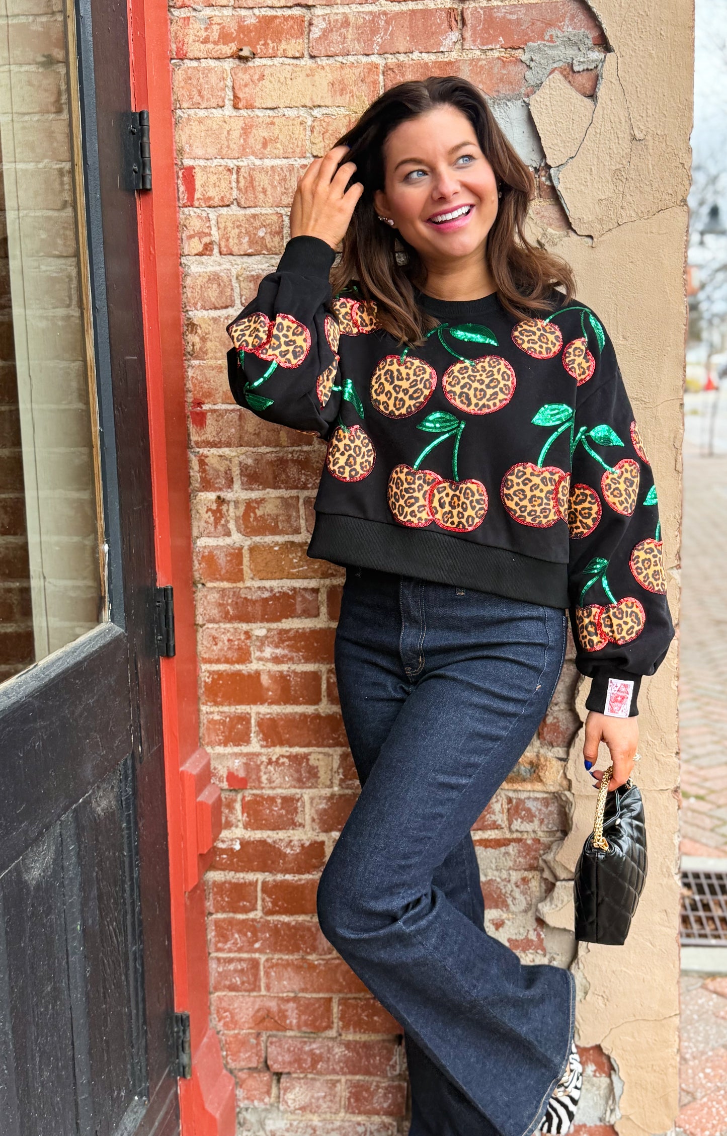 Black Leopard Cherry Sweatshirt
