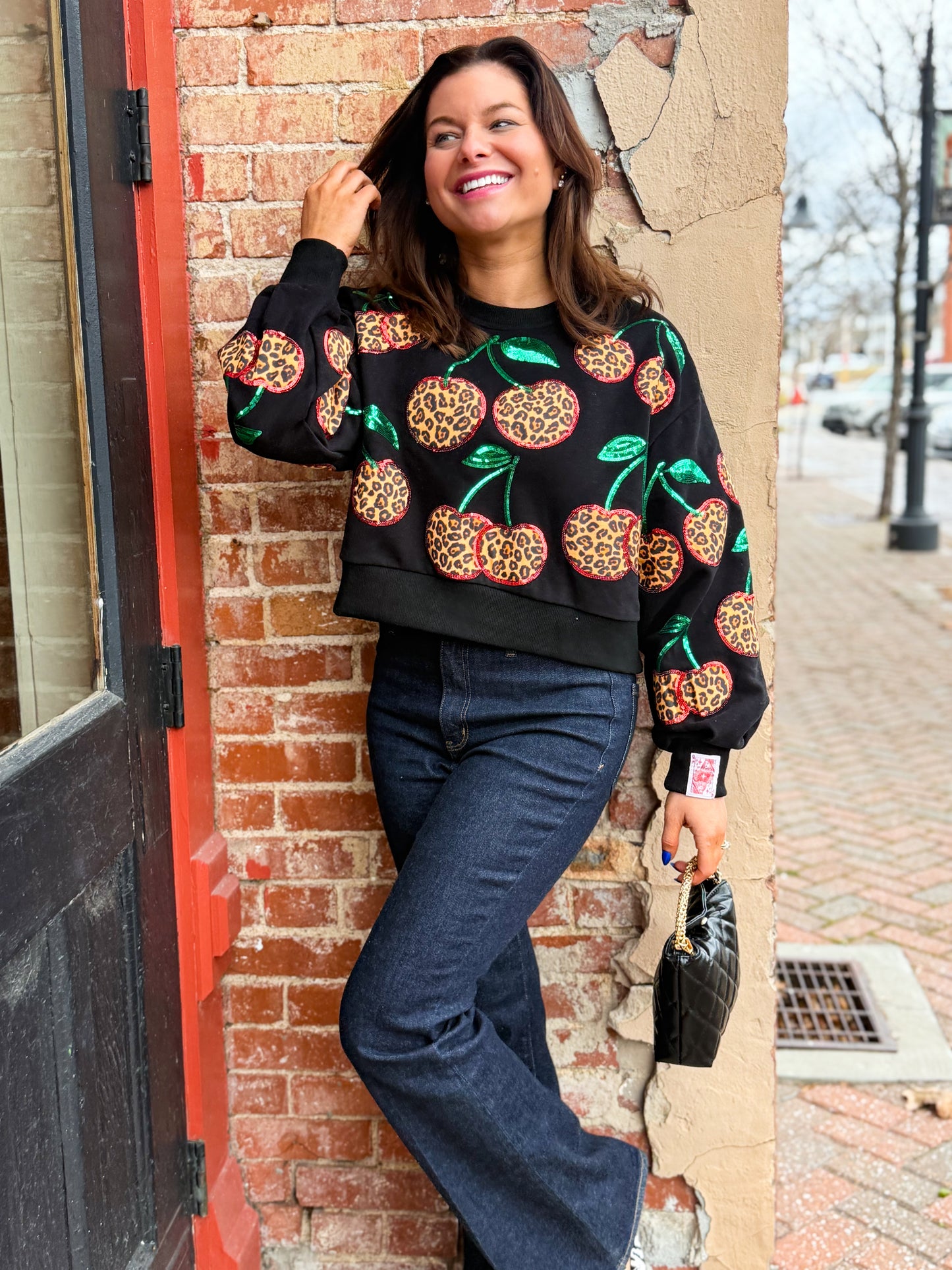 Black Leopard Cherry Sweatshirt