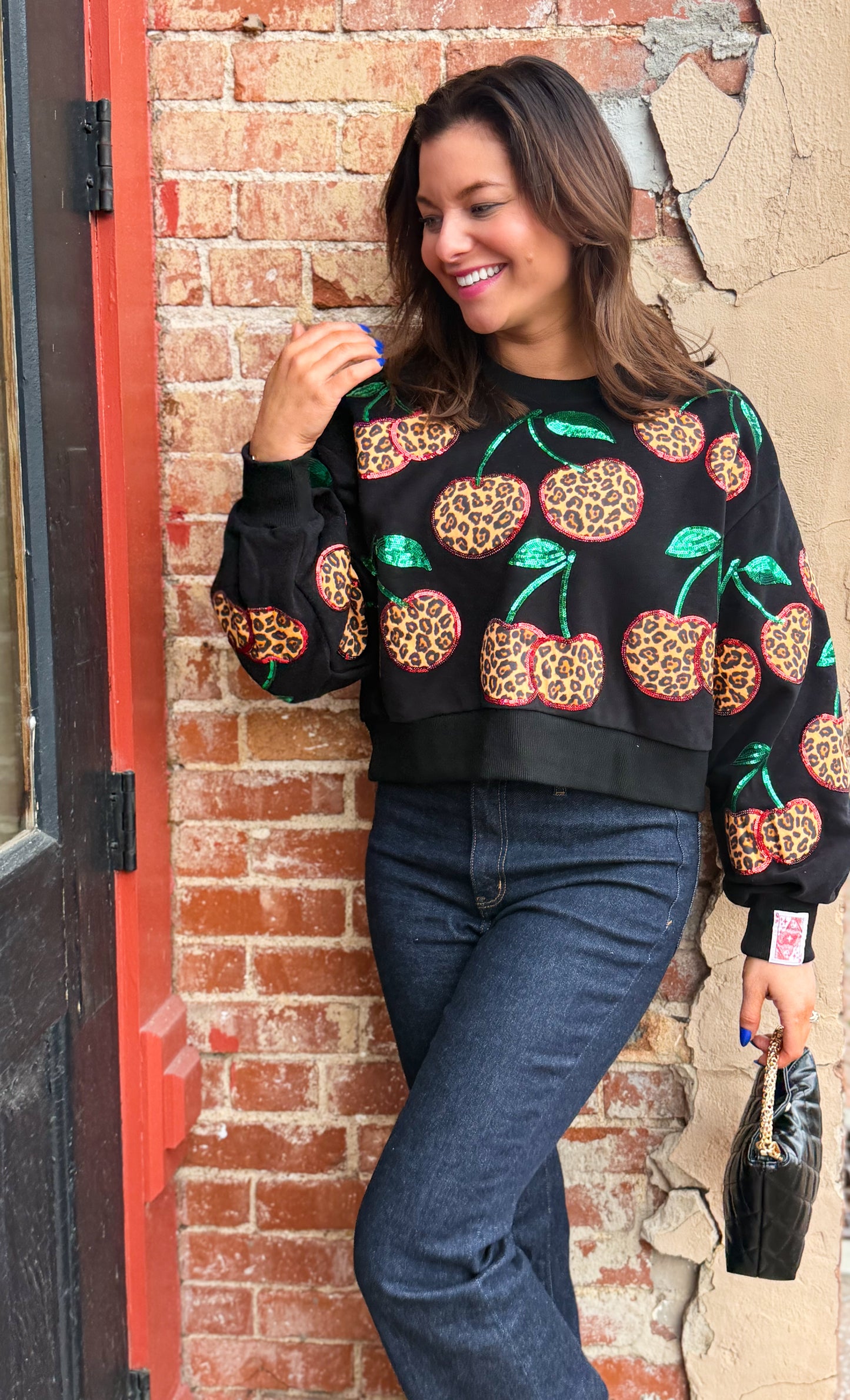 Black Leopard Cherry Sweatshirt