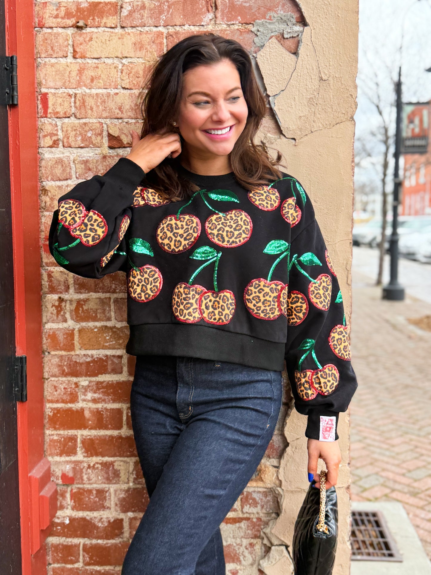 Black Leopard Cherry Sweatshirt