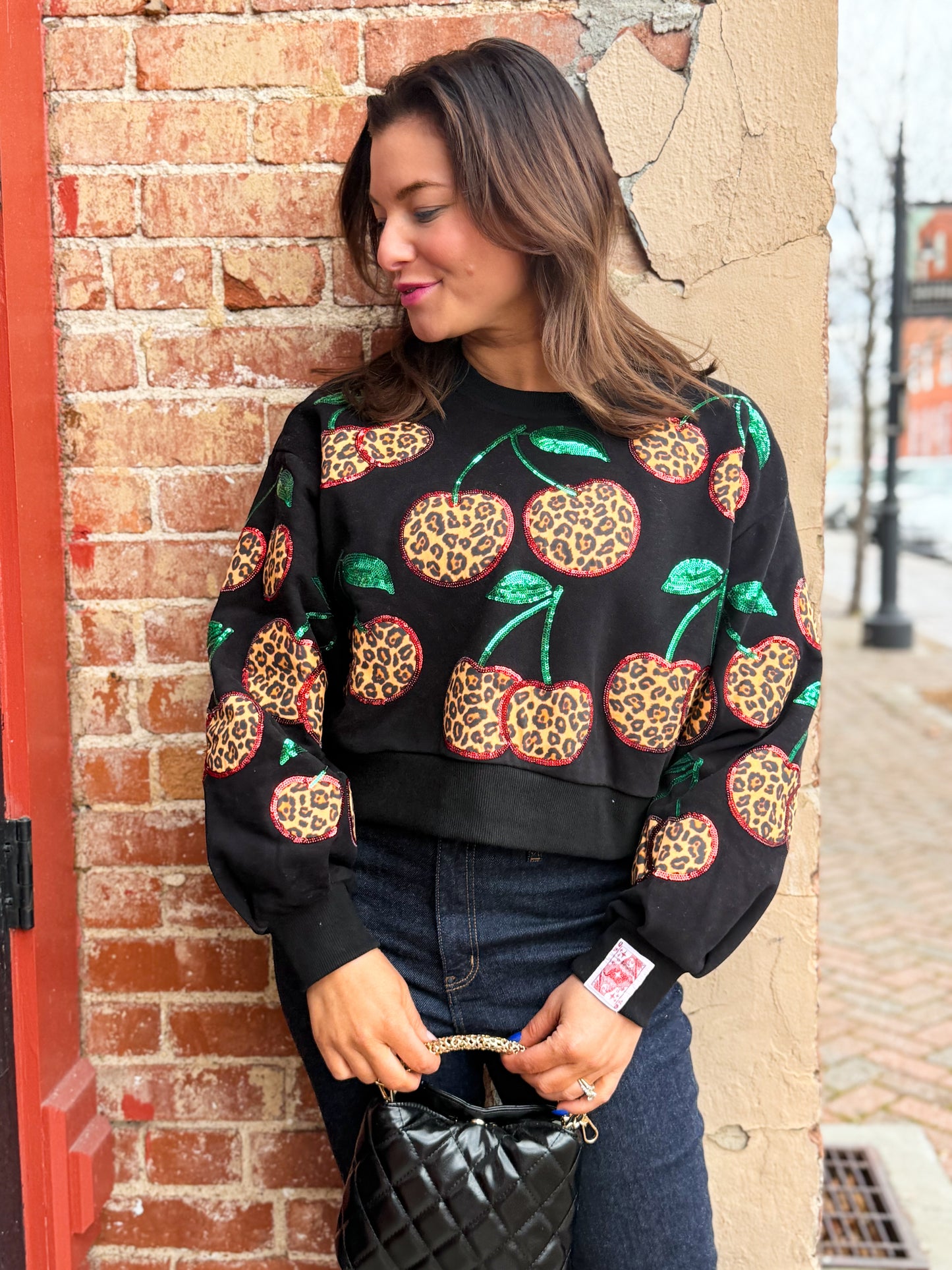 Black Leopard Cherry Sweatshirt
