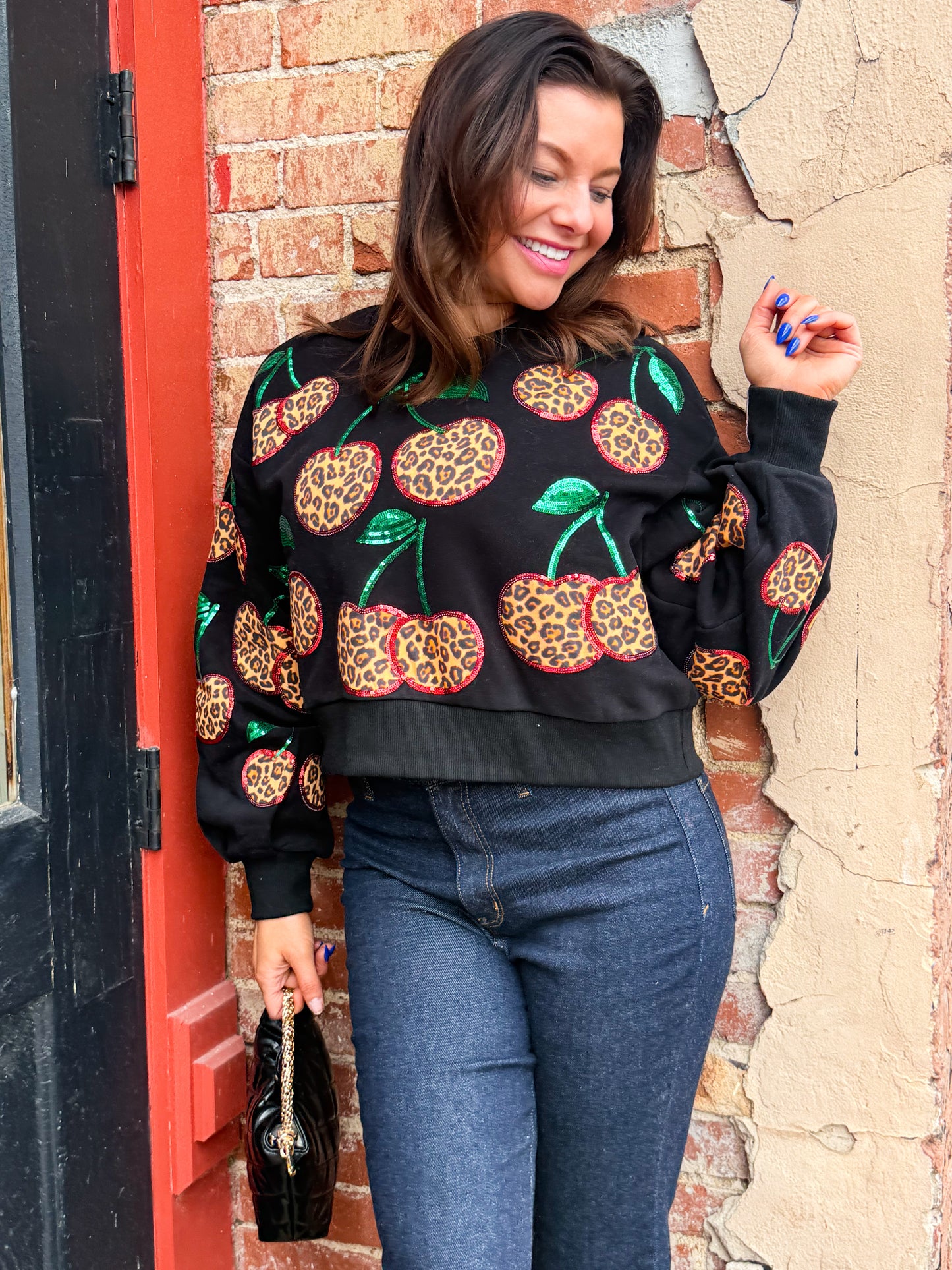 Black Leopard Cherry Sweatshirt