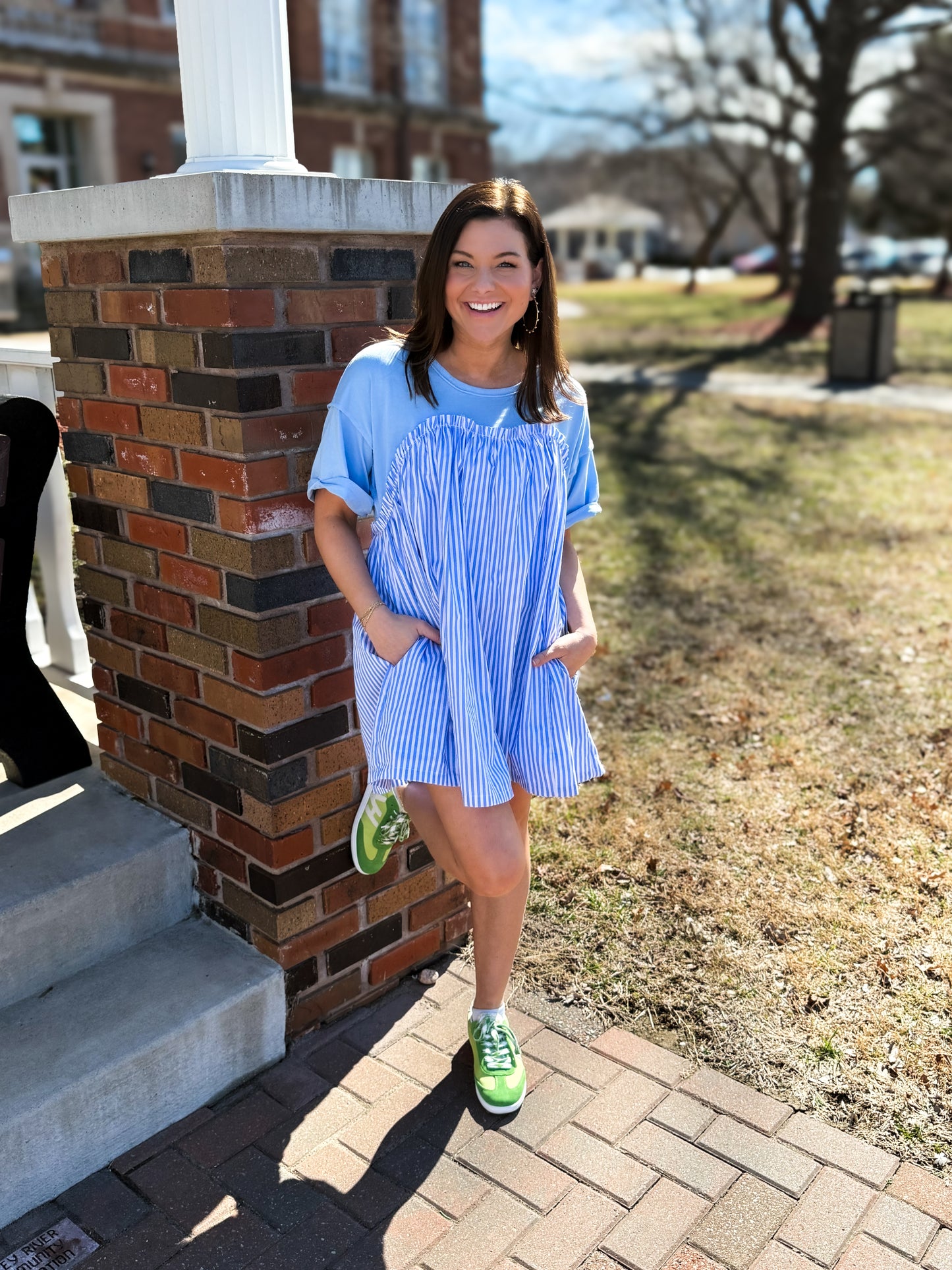 Sweetheart Stripe Short Sleeve Mini Dress