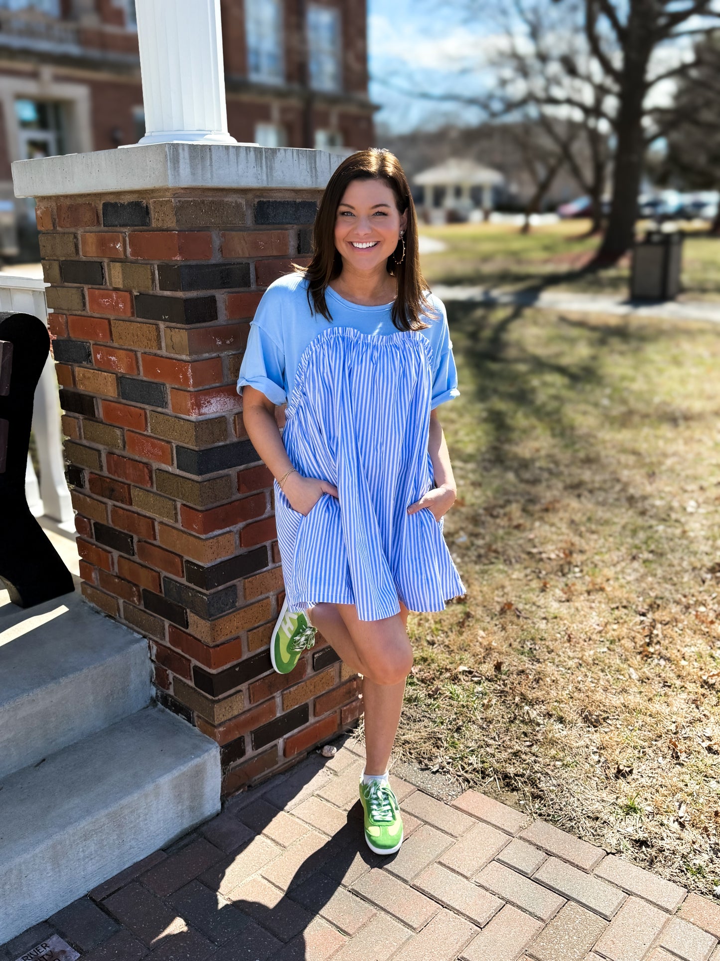 Sweetheart Stripe Short Sleeve Mini Dress