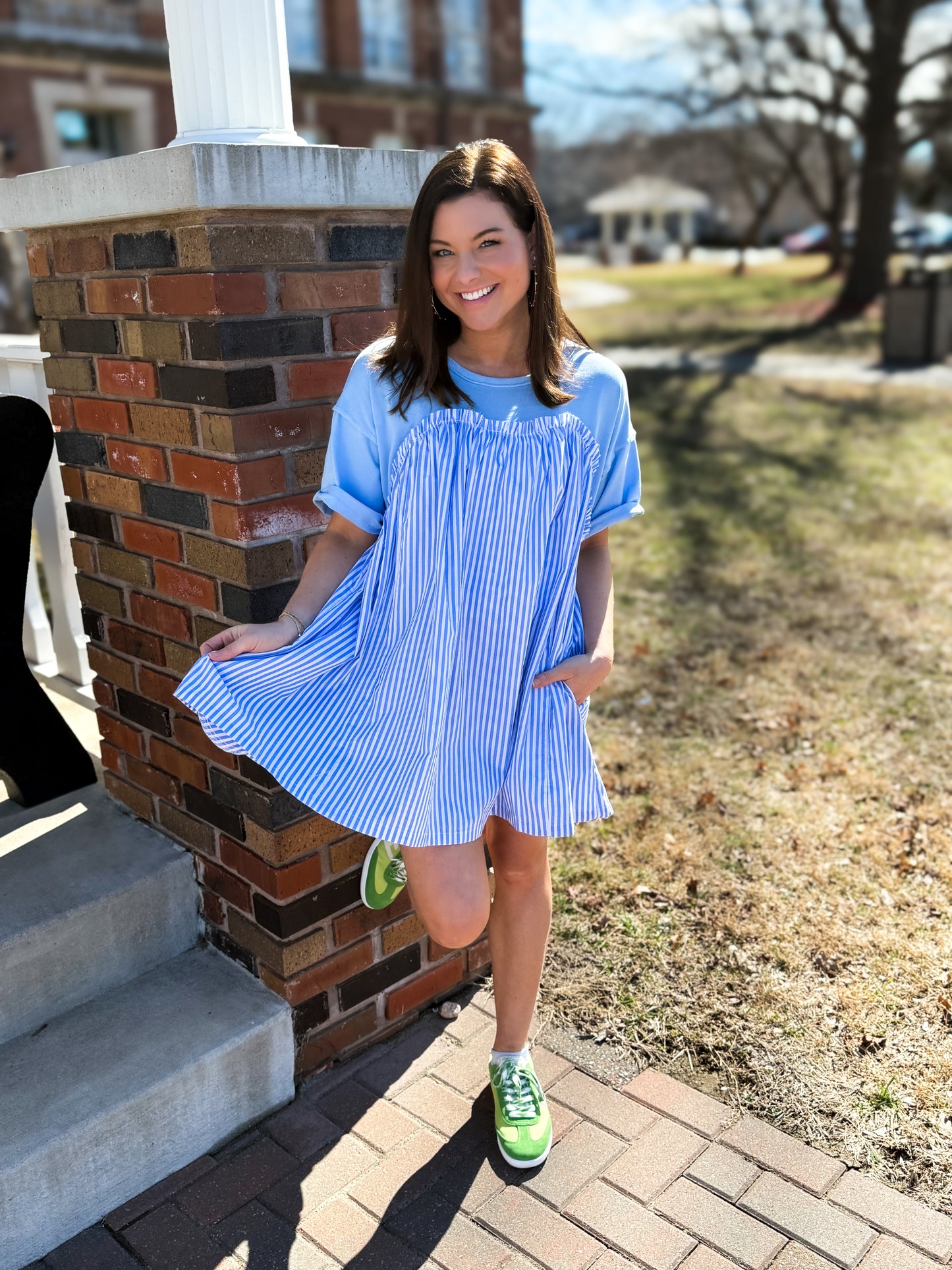 Sweetheart Stripe Short Sleeve Mini Dress