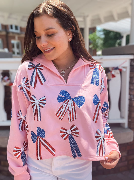 Pink USA Bow Collar Sweatshirt