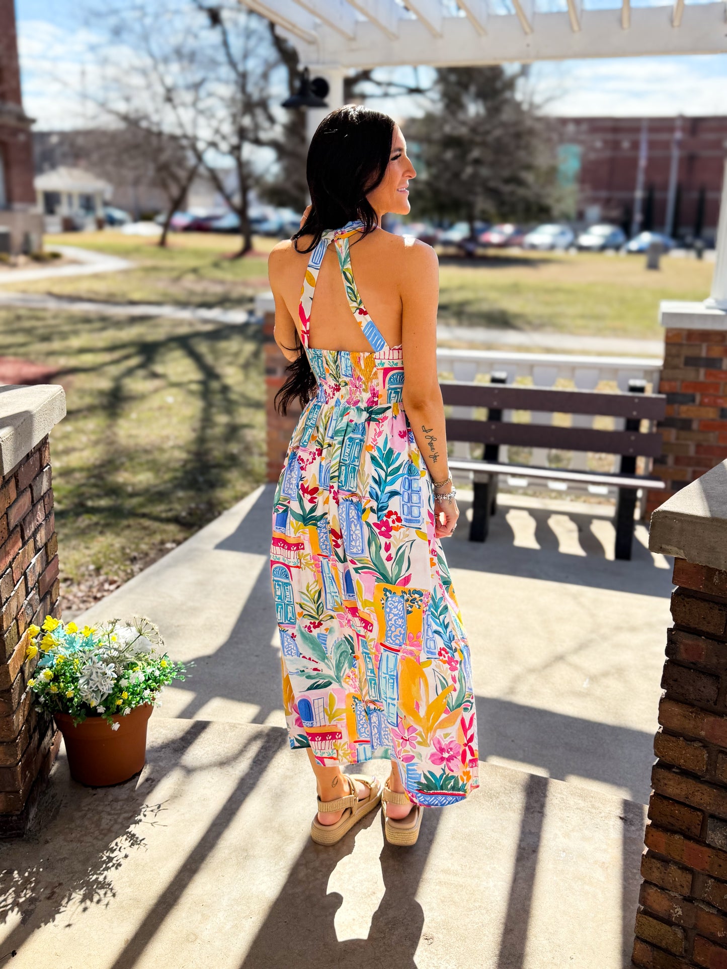 Long Summer Halter Neck Midi Dress