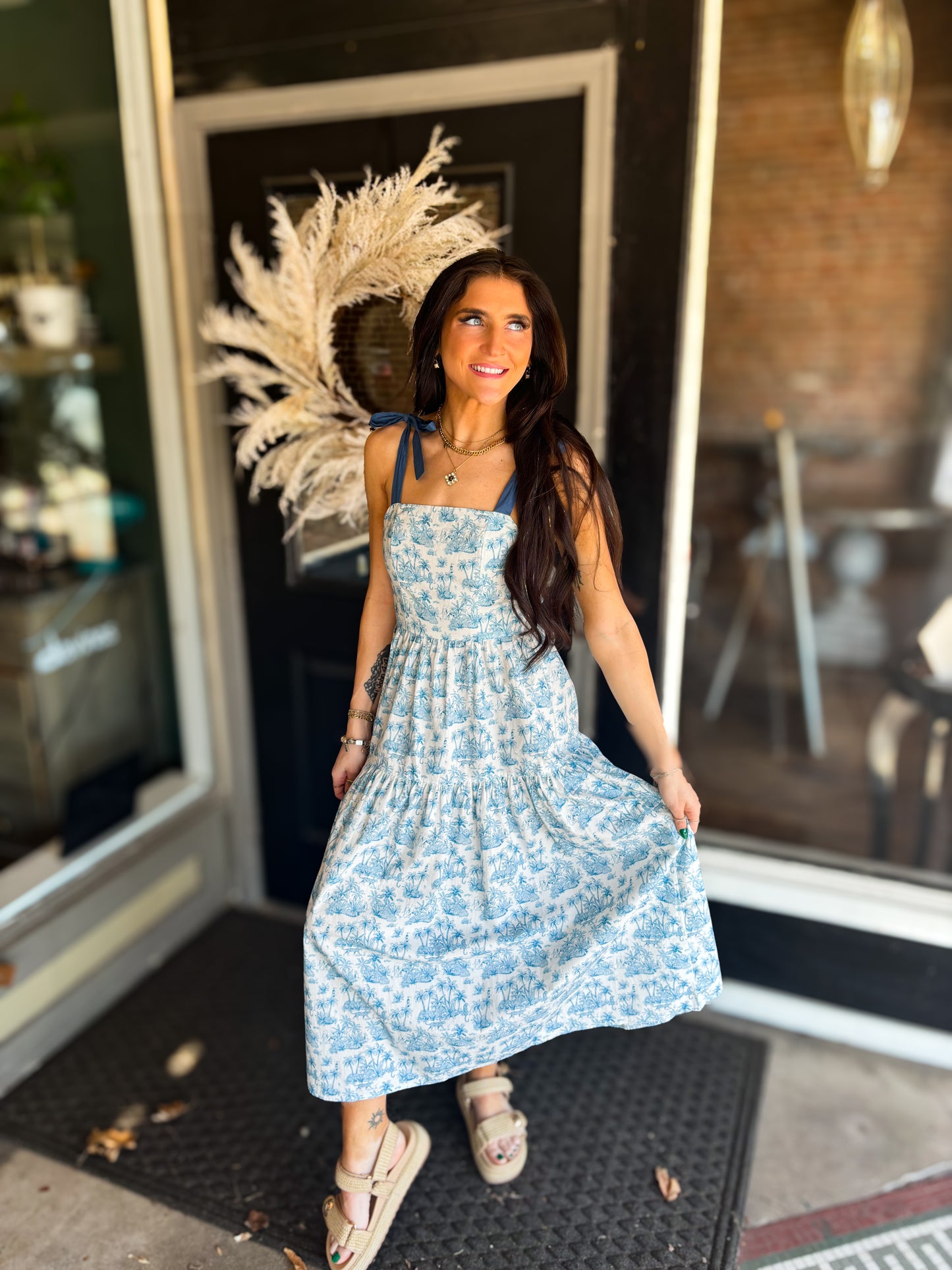 Alexa Dress in Blue Jungle Toile