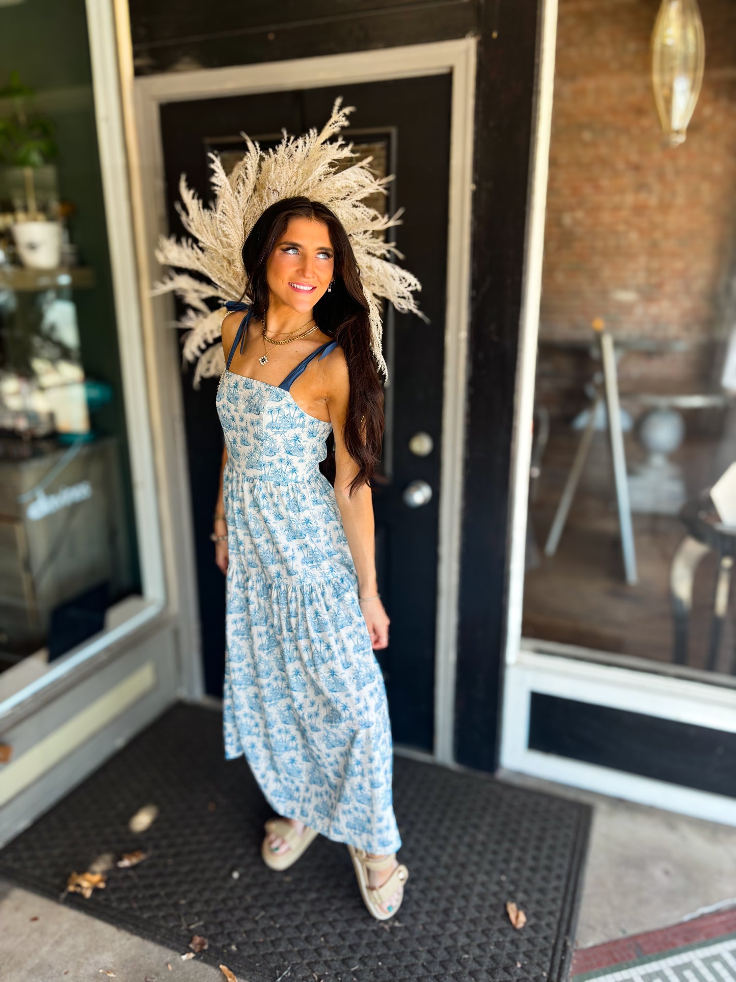 Alexa Dress in Blue Jungle Toile