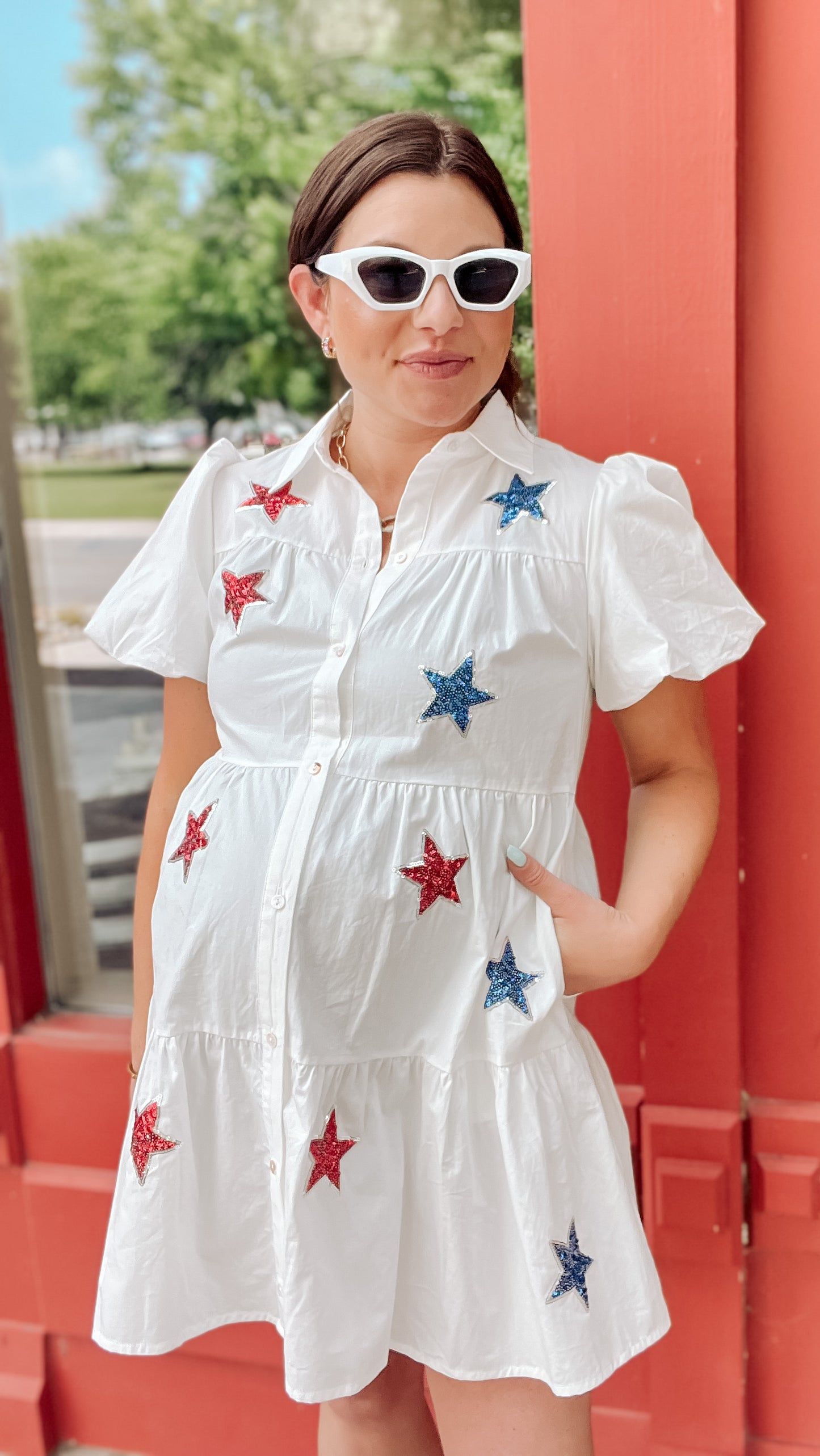 Sequin Star Patch Babydoll Dress