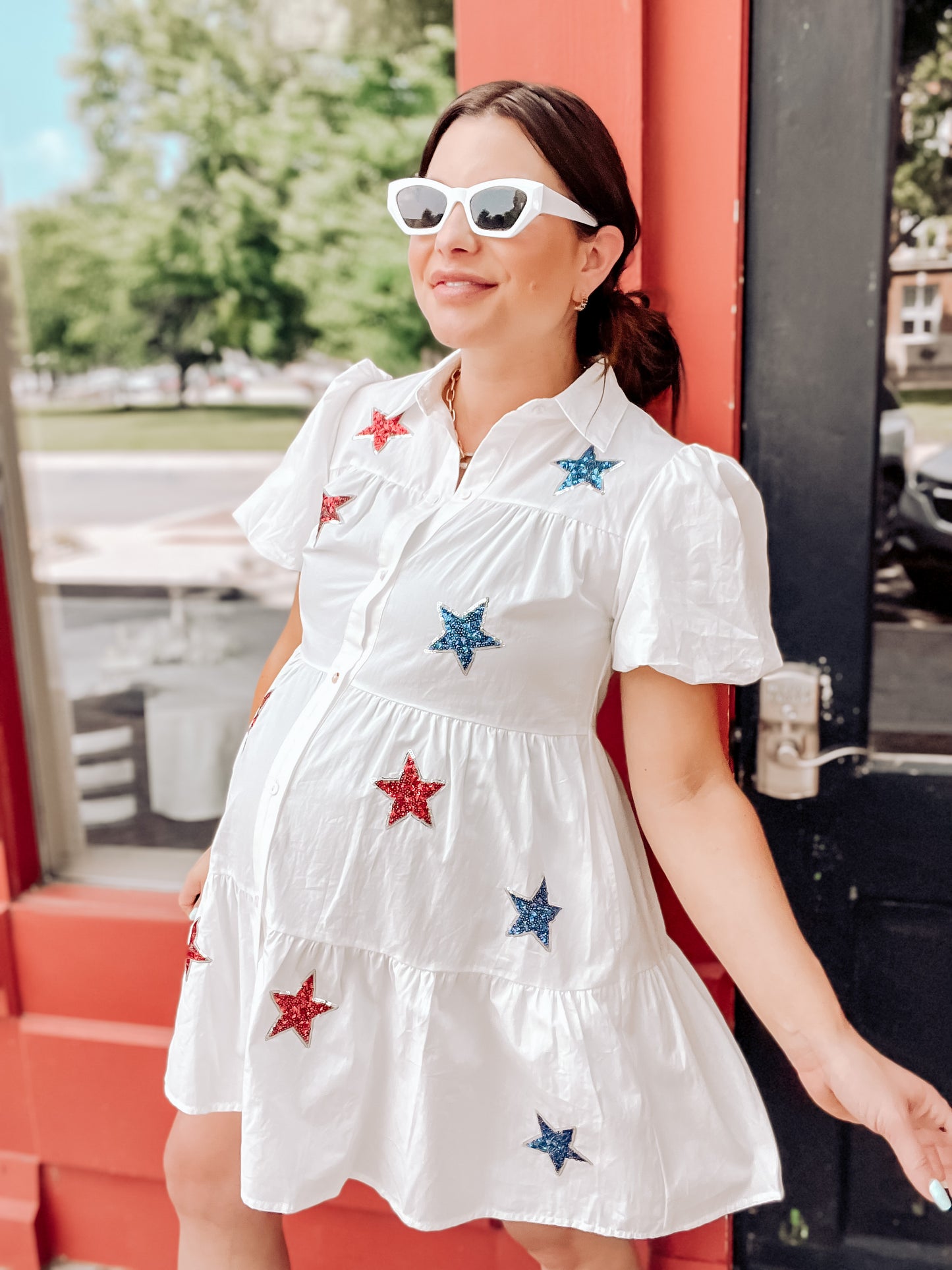 Sequin Star Patch Babydoll Dress