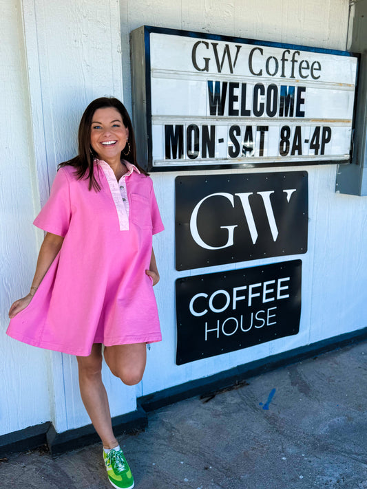 Just Pink Twill Collared Mini Dress