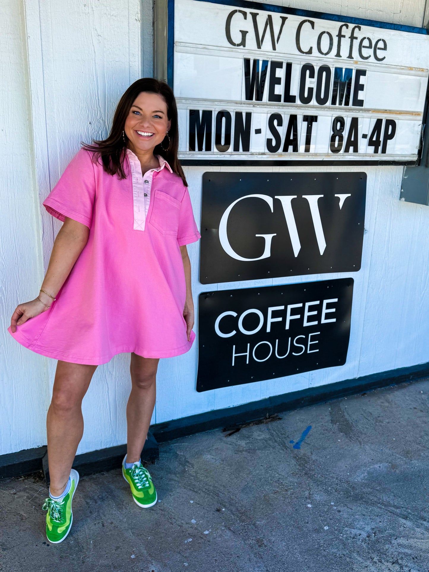 Just Pink Twill Collared Mini Dress