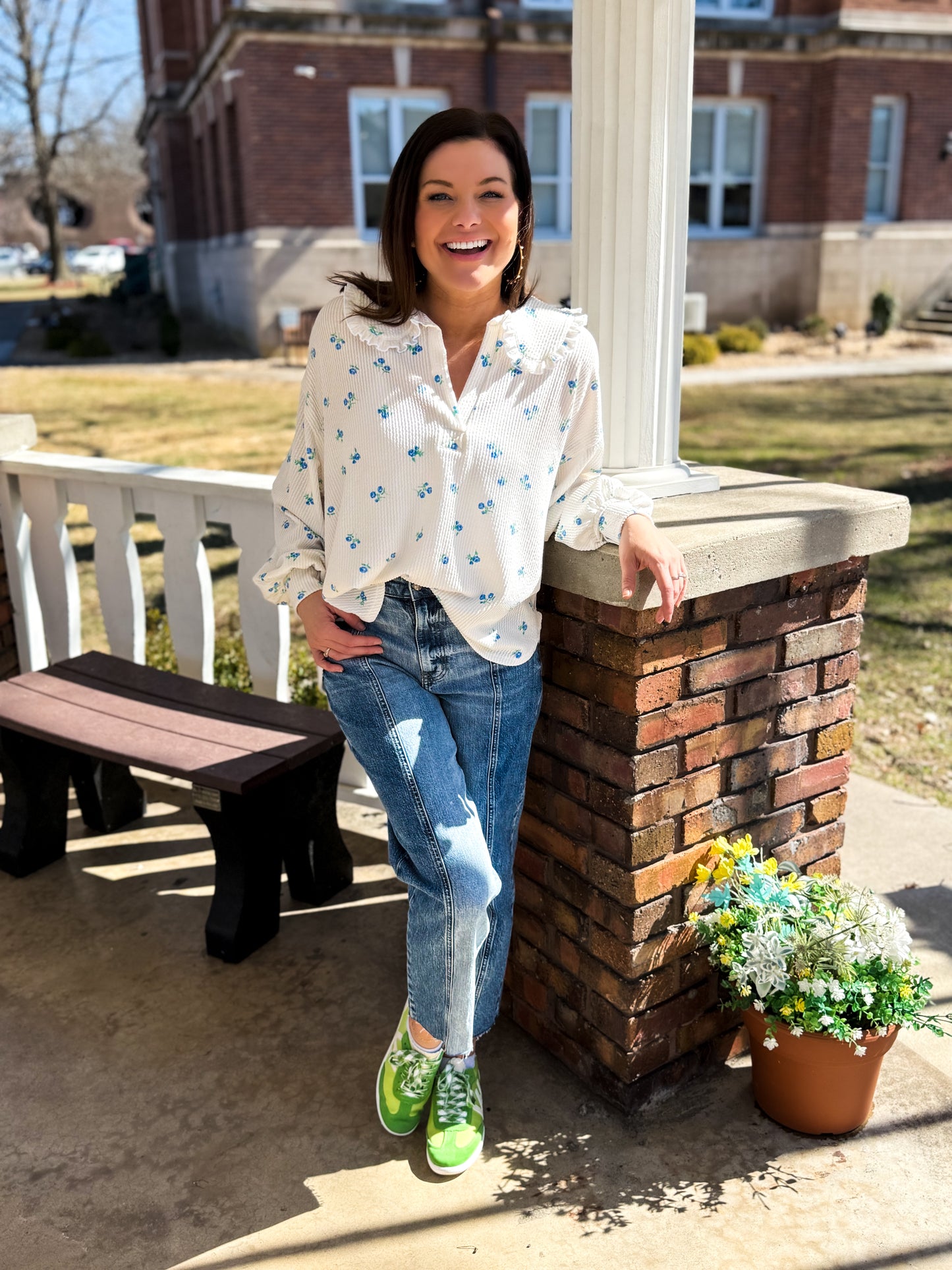 Floral Baby Doll Collared Top