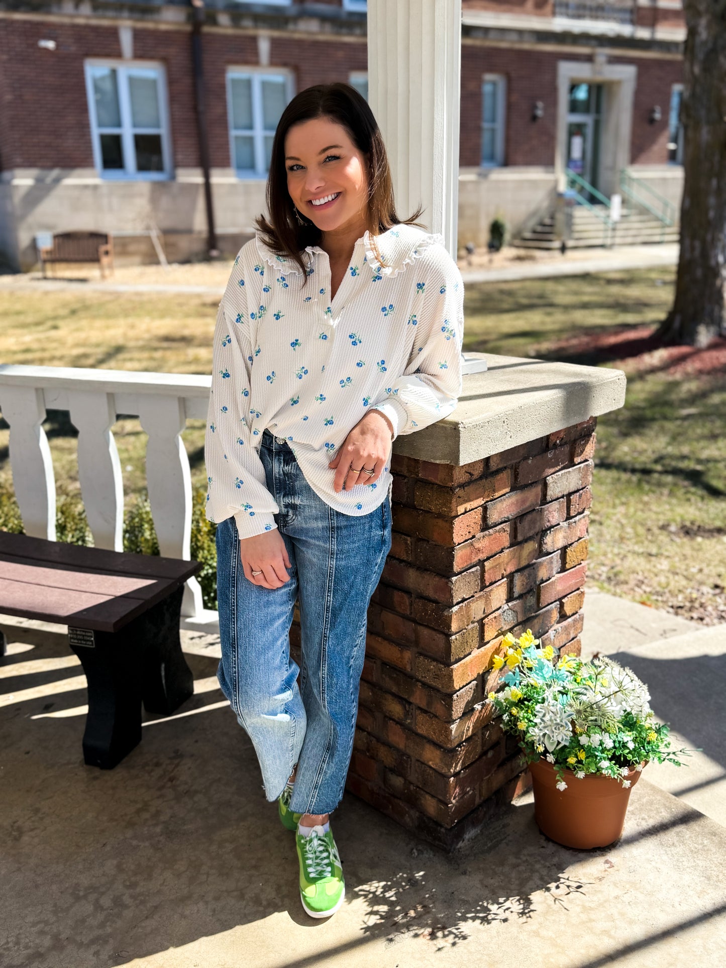 Floral Baby Doll Collared Top