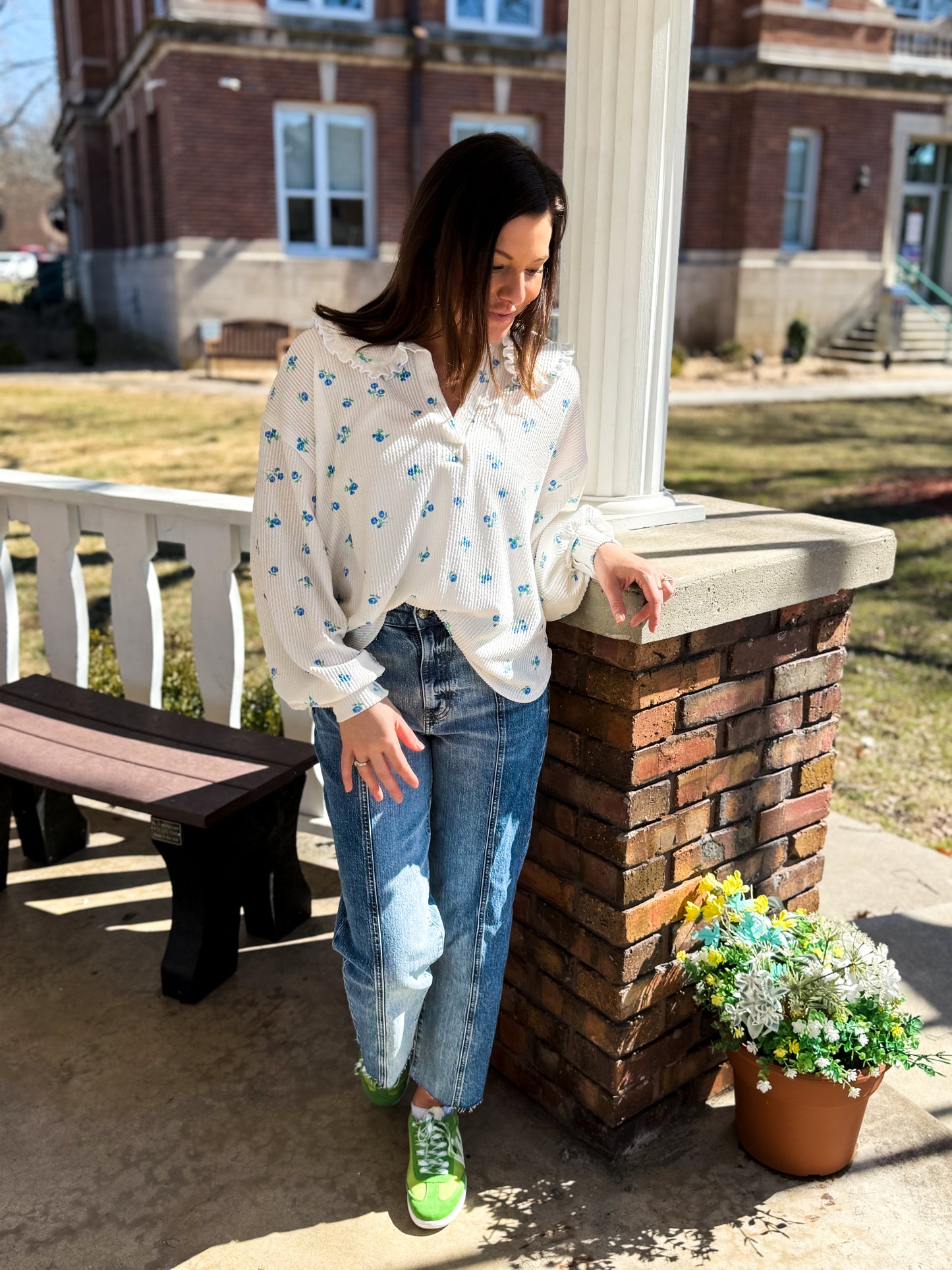 Floral Baby Doll Collared Top