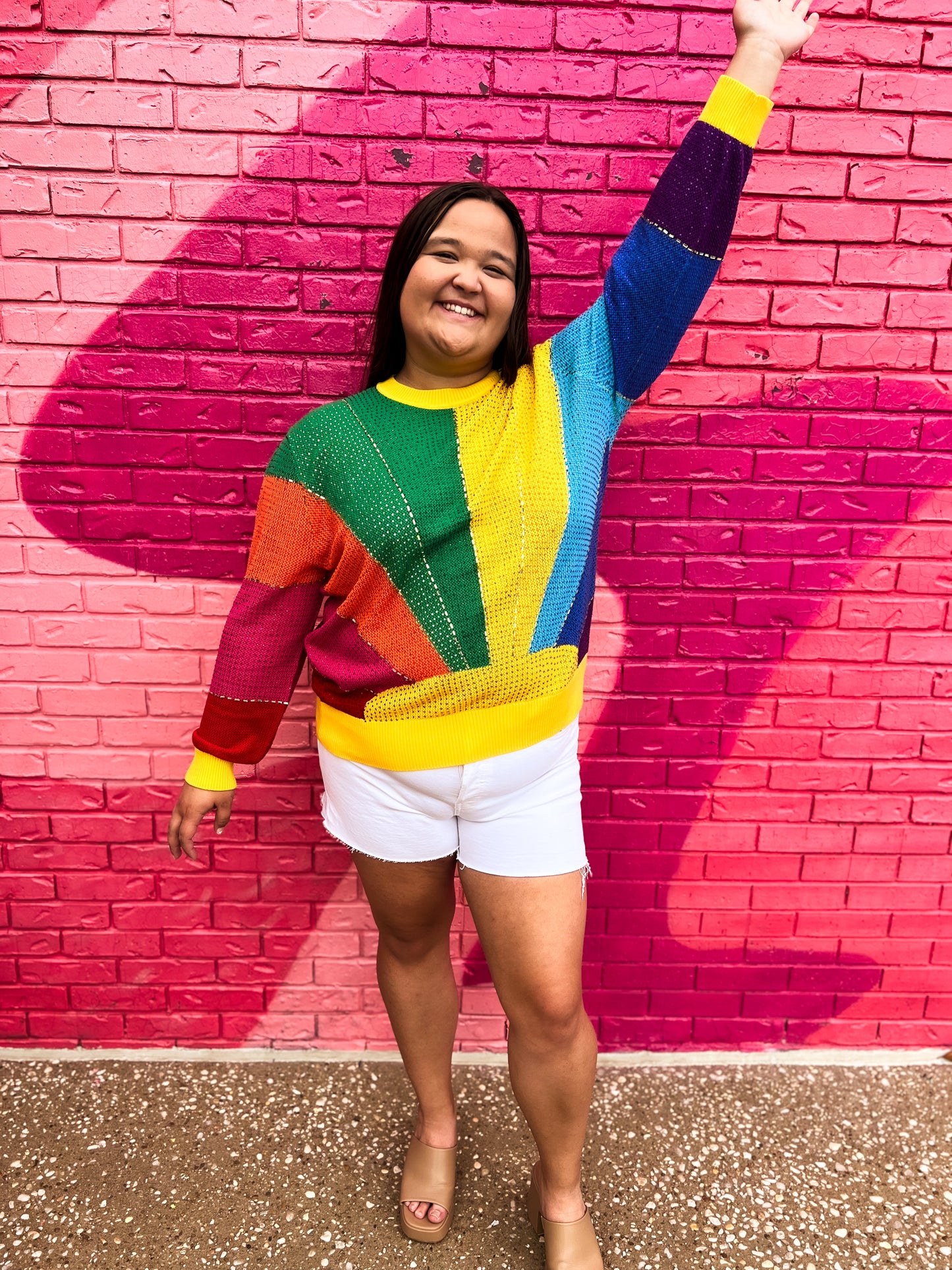 Rainbow Sunshine Rhinestone Sweater