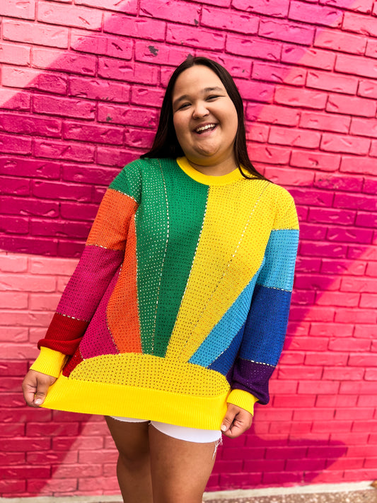 Rainbow Sunshine Rhinestone Sweater