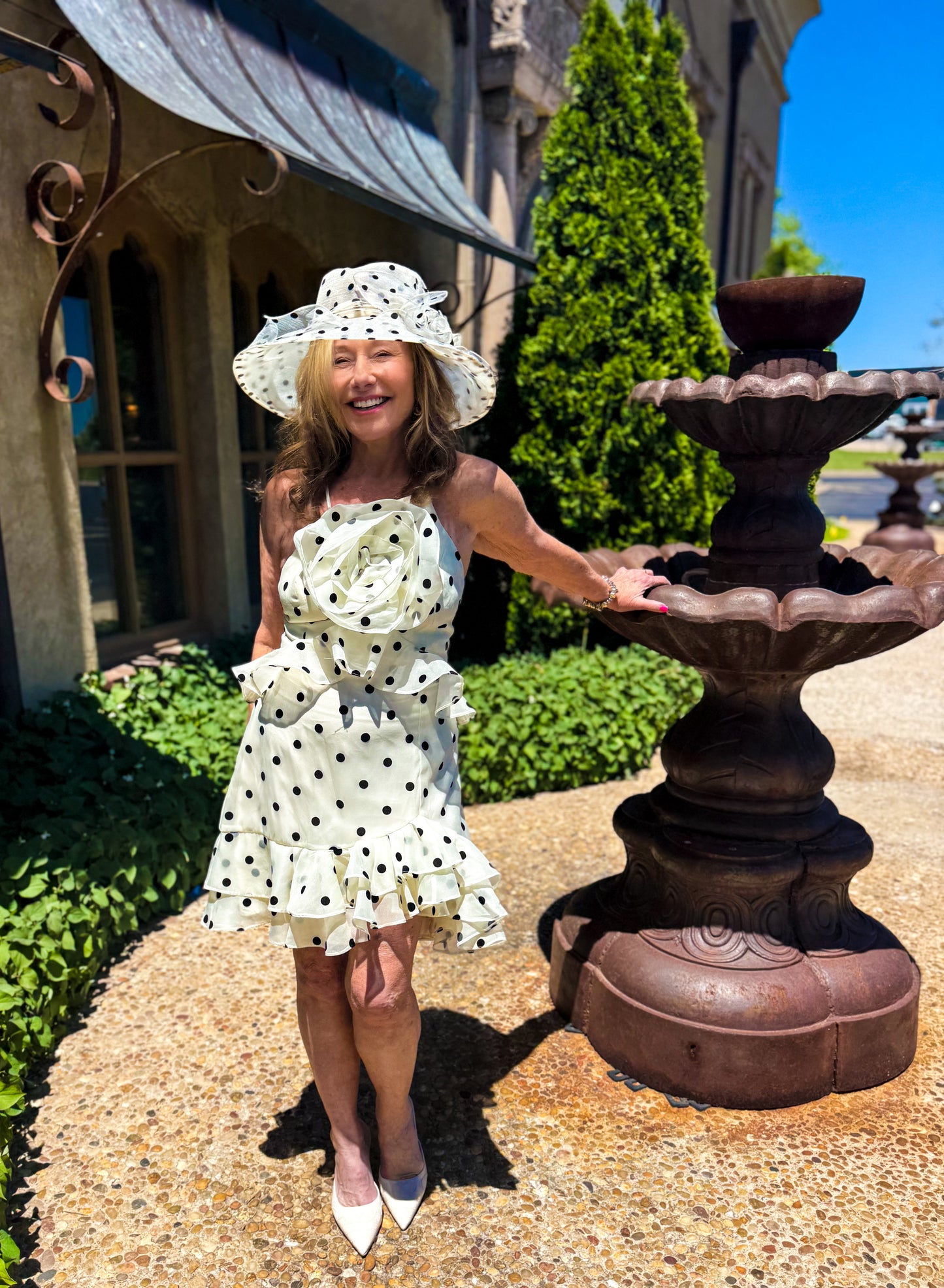 Remy Polka Dot Rosette Ruffle Minidress