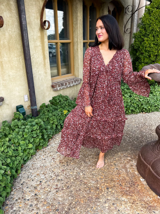 Brianna Floral Organza Midi Dress