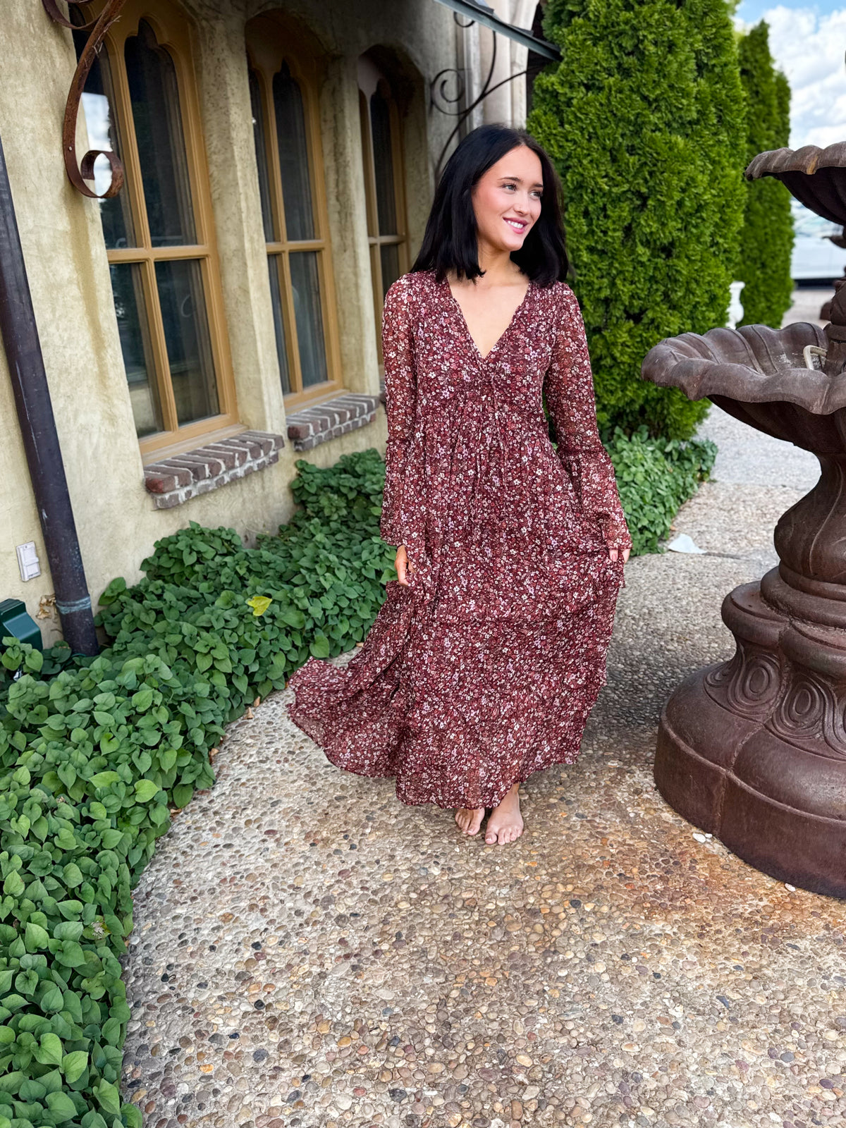 Brianna Floral Organza Midi Dress