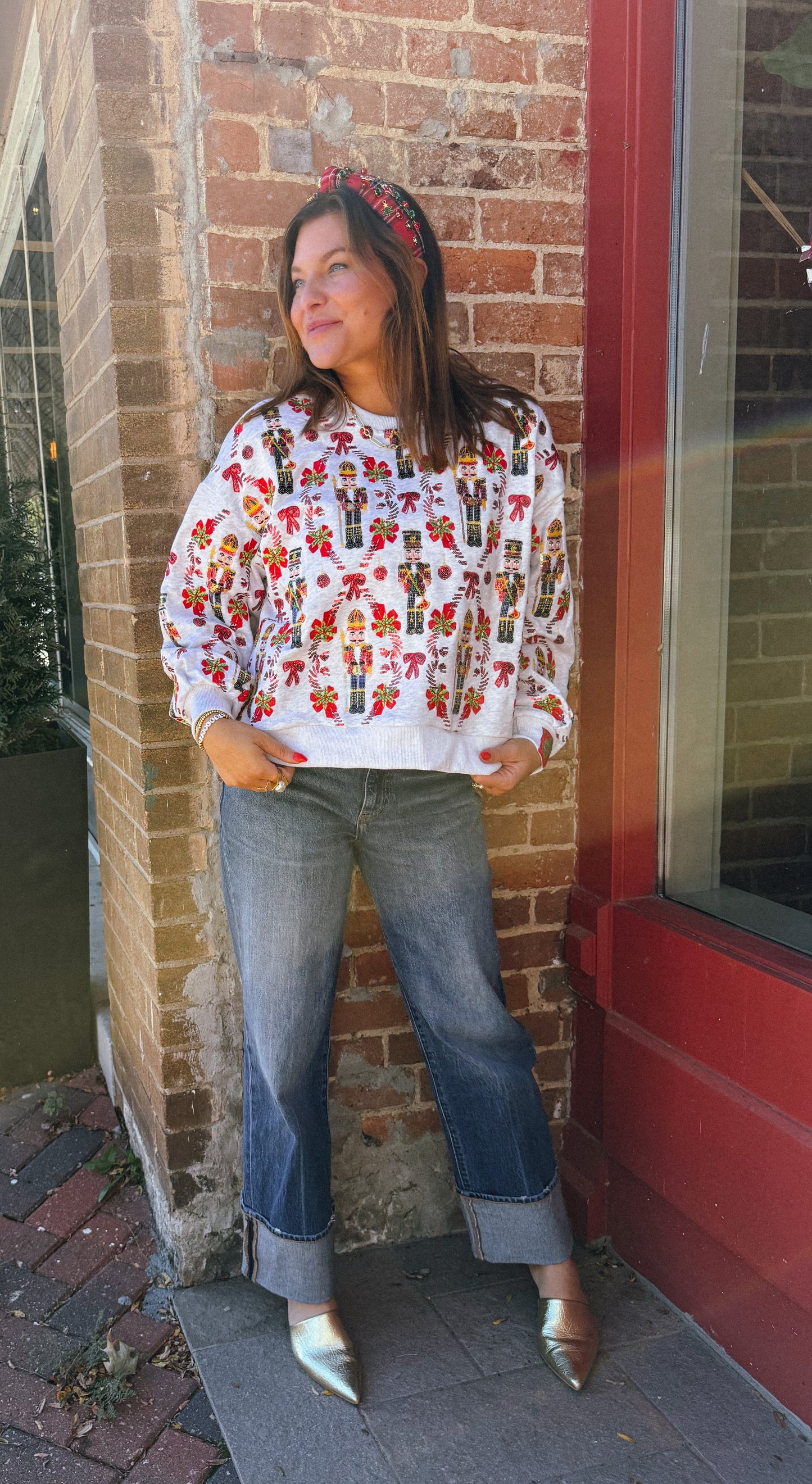 Grey Nutcracker & Candy Cane Sweatshirt
