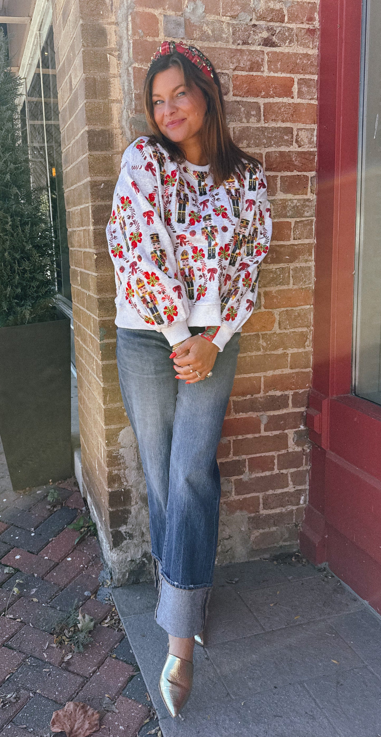 Grey Nutcracker & Candy Cane Sweatshirt