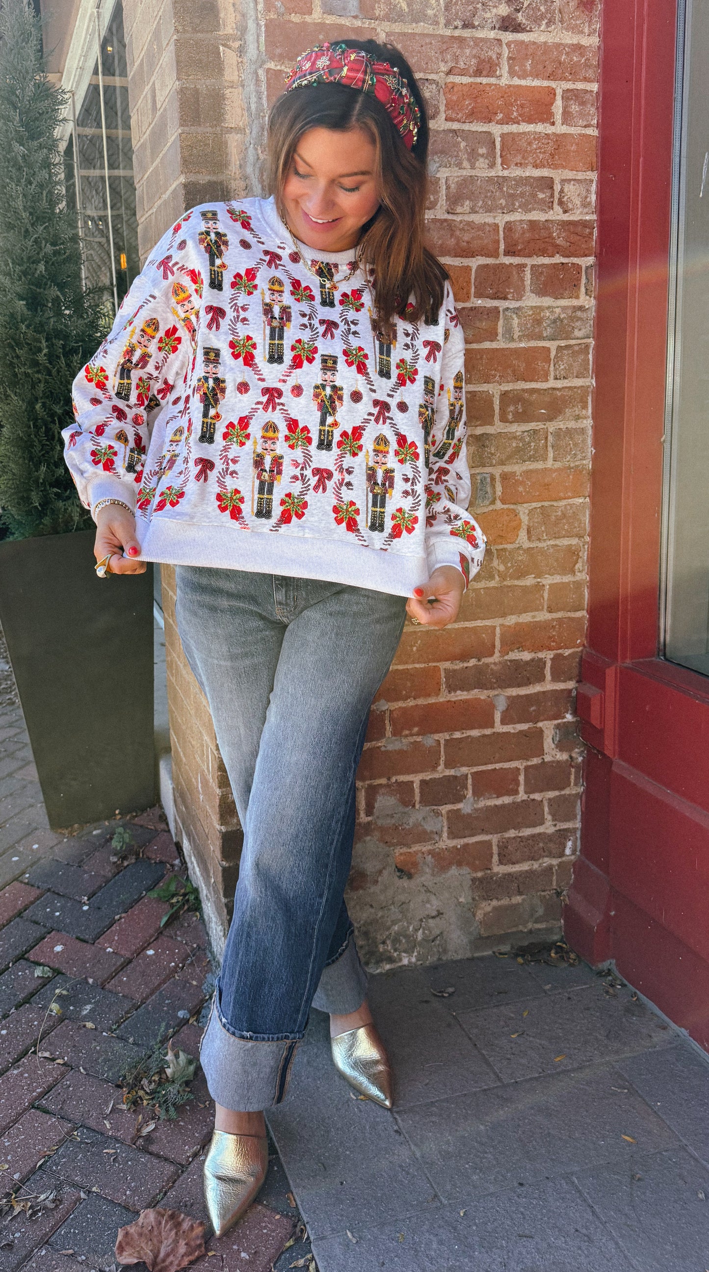 Grey Nutcracker & Candy Cane Sweatshirt