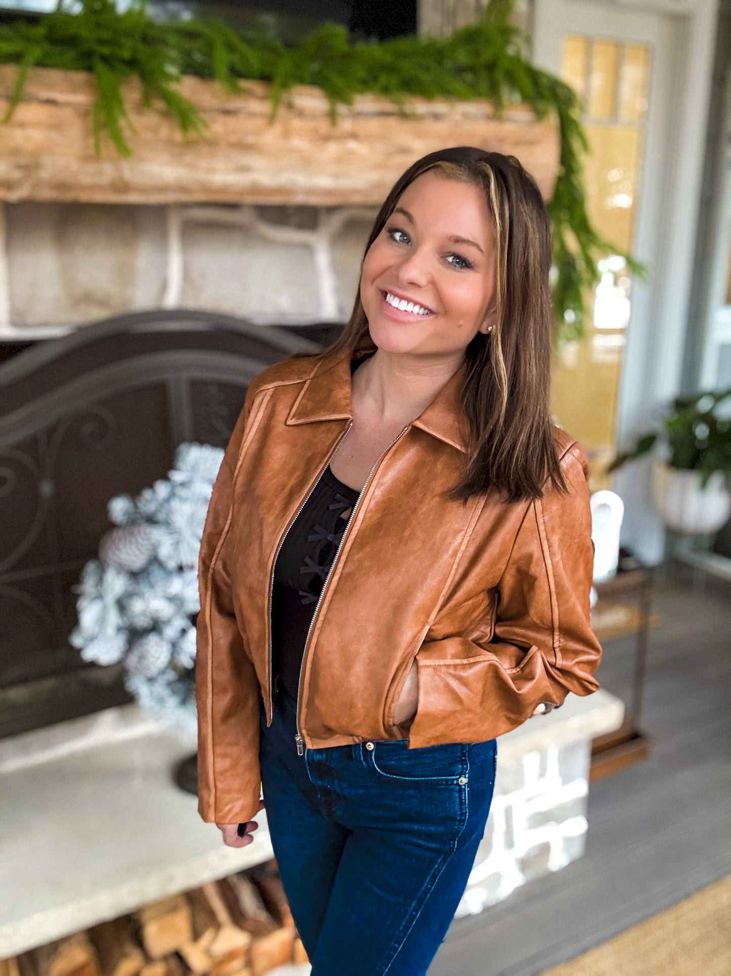 Daniella Chestnut Faux Leather Jacket