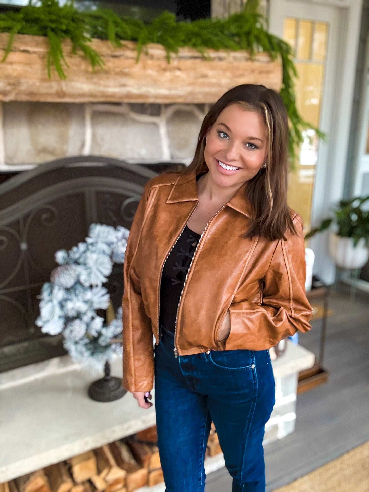 Daniella Chestnut Faux Leather Jacket