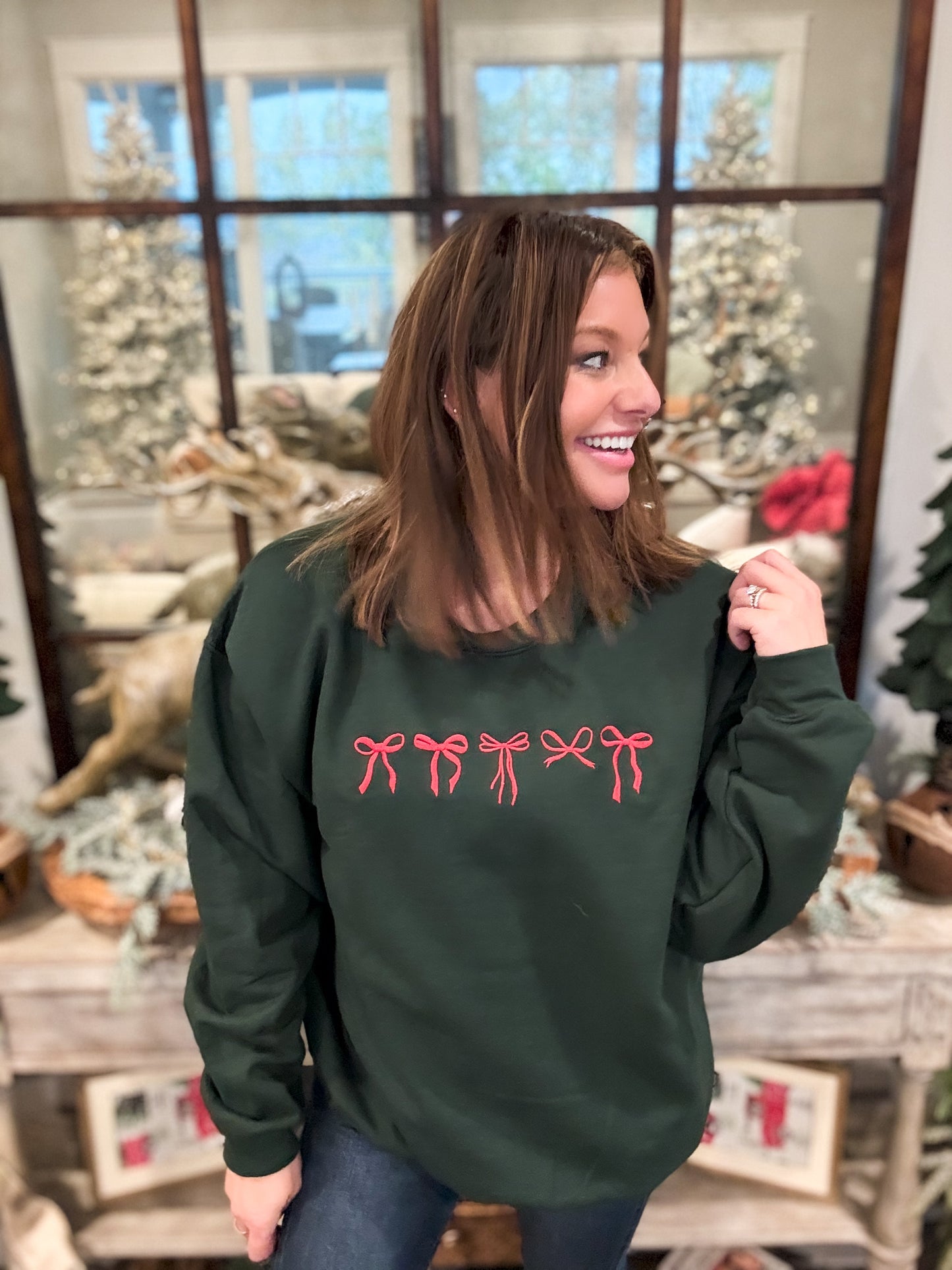 Embroidered Mini-Bows Holiday Sweatshirt